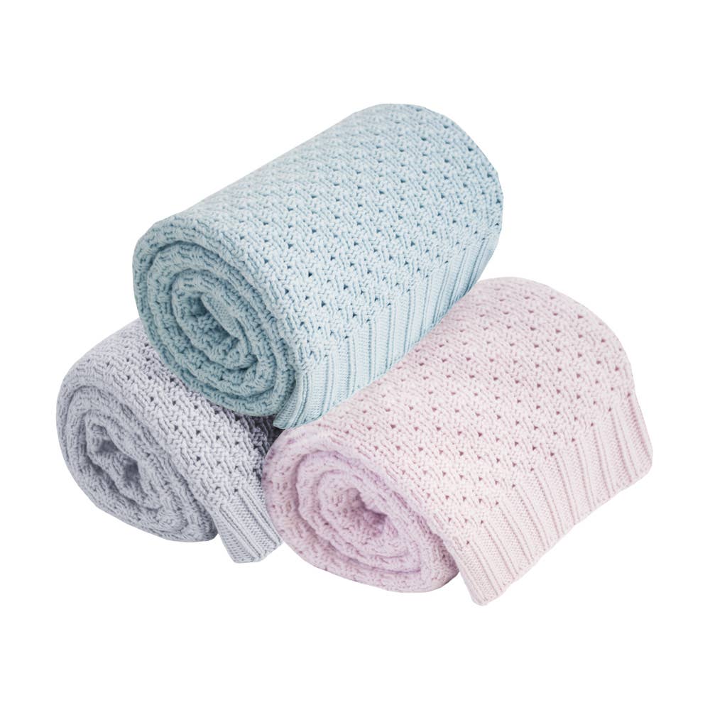 Natural Cotton Baby Blanket in Blue, pink and gray on a white background - L'Atelier Global