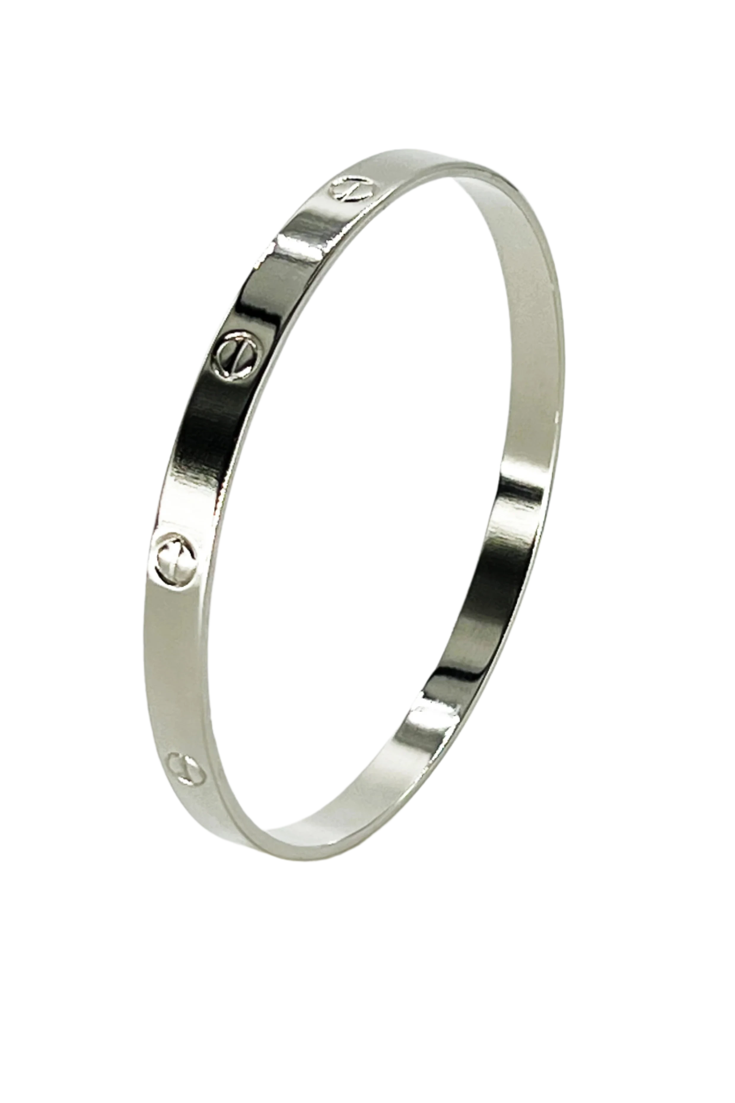 NYC Nailhead Silver Bangle on natural background - L'Atelier Global
