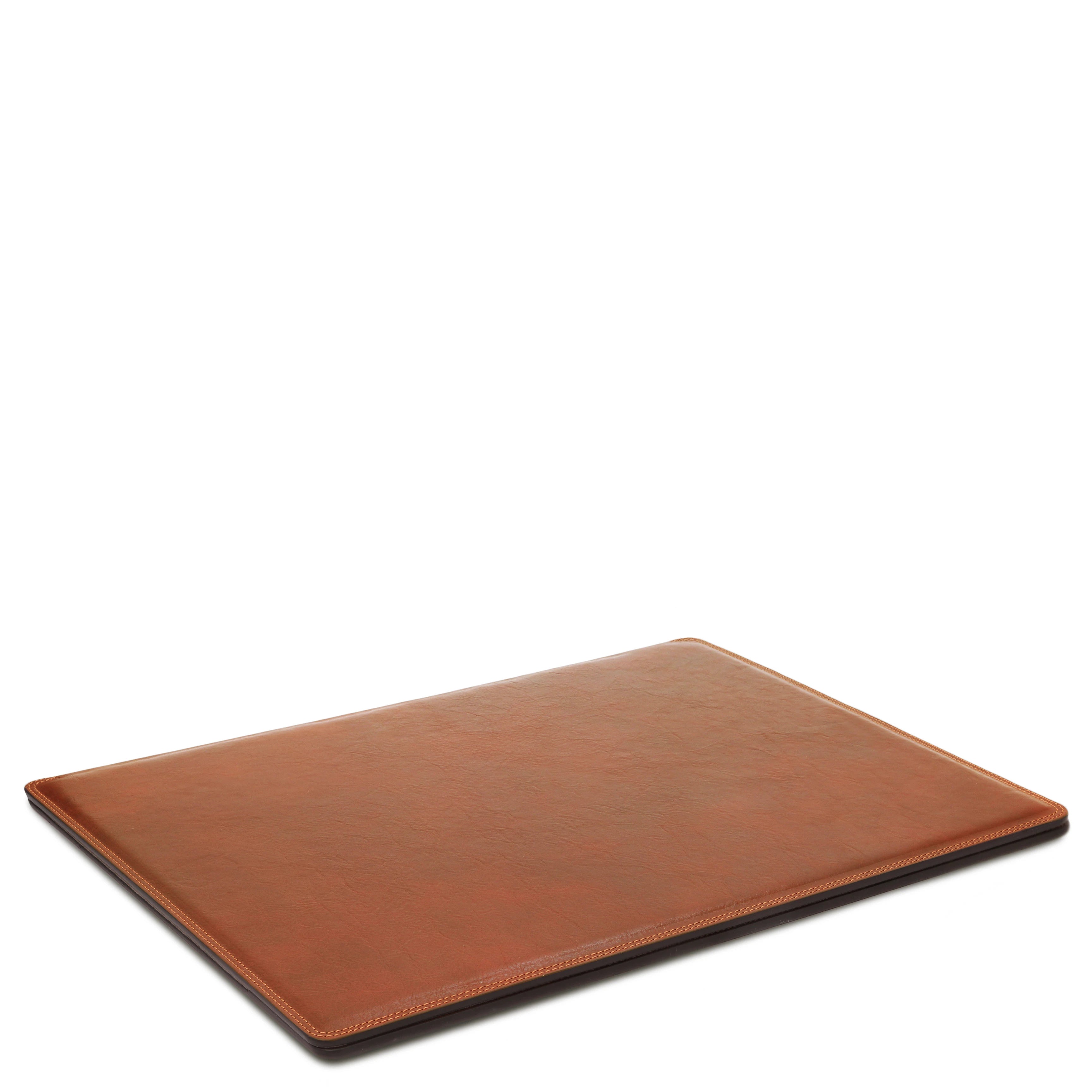 Office Set Leather Desk Pad with Inner Compartment in honey showing the inner compartment closed