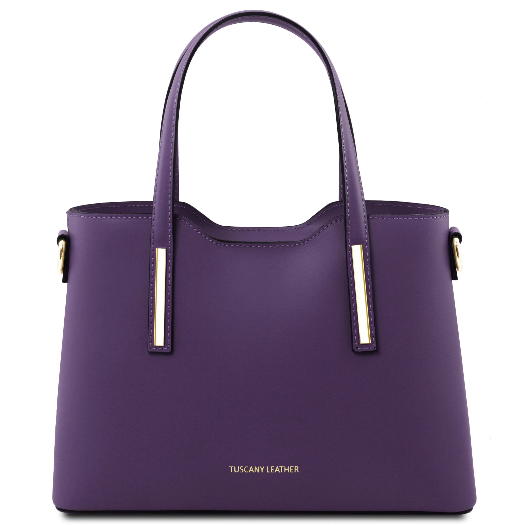 Front view Small Olimpia Leather Tote Bag in purple