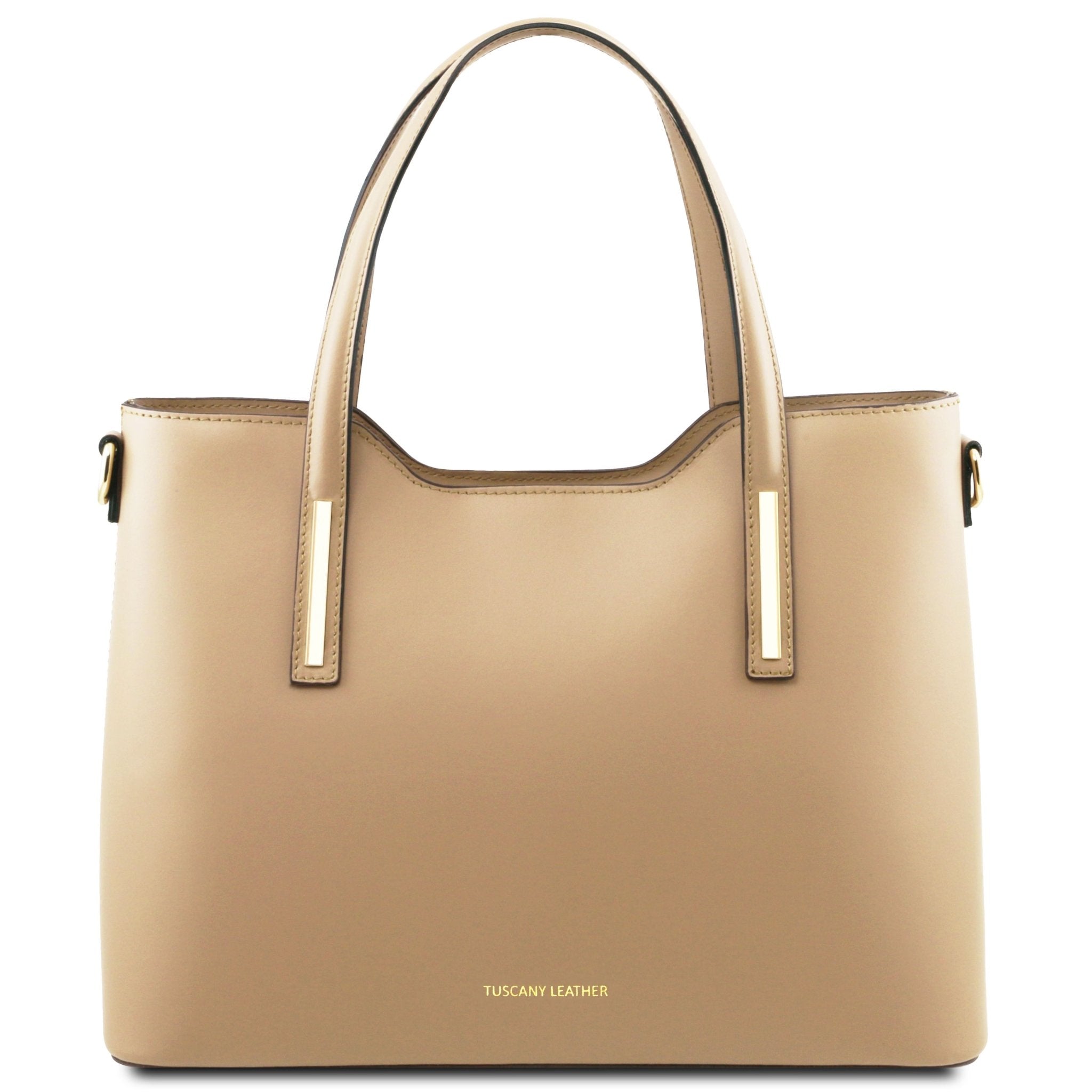 Olimpia Italian Leather Tote Bag in Champagne on a white background, front view - L'Atelier Global
