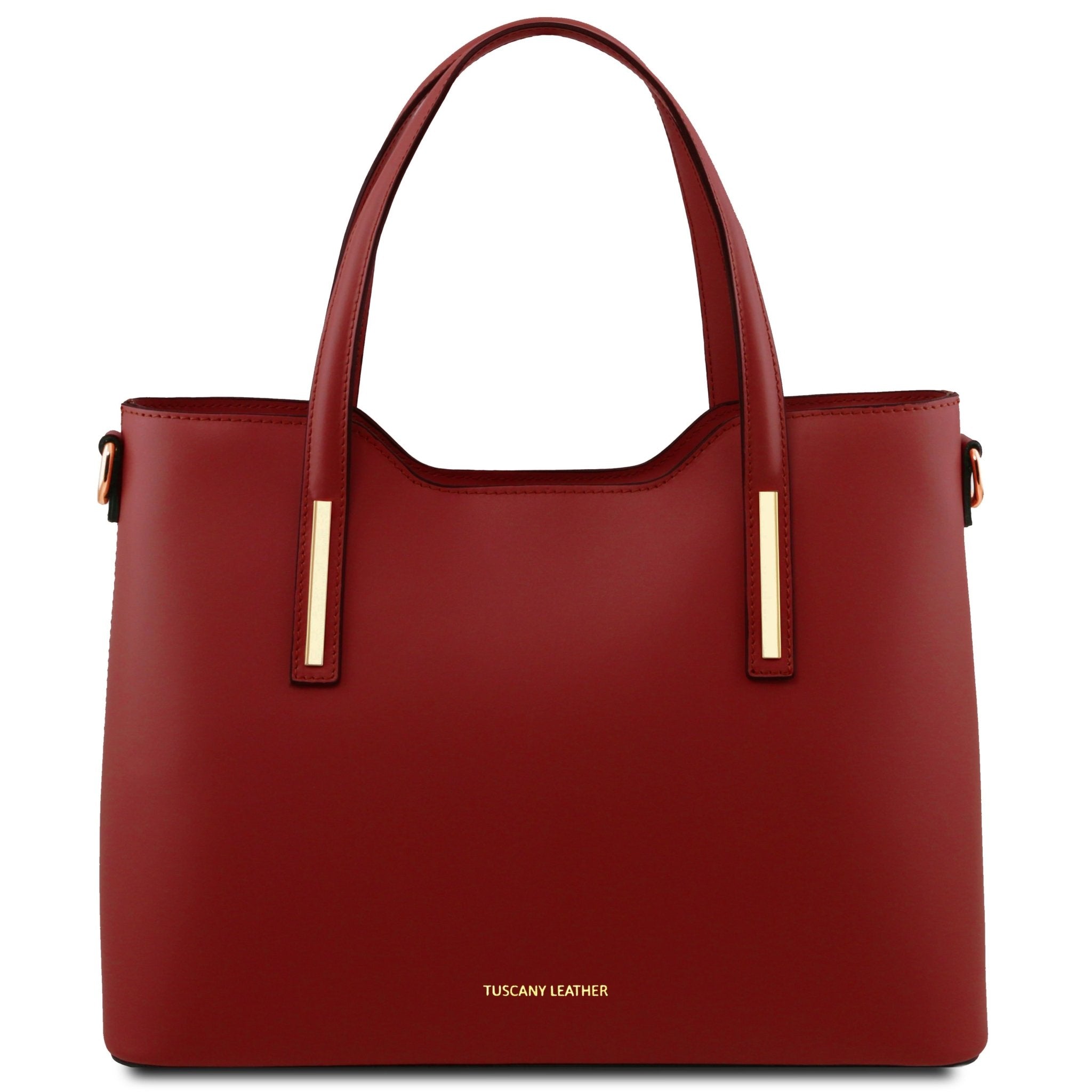 Olimpia Italian Leather Tote Bag in red on a white background, front view - L'Atelier Global