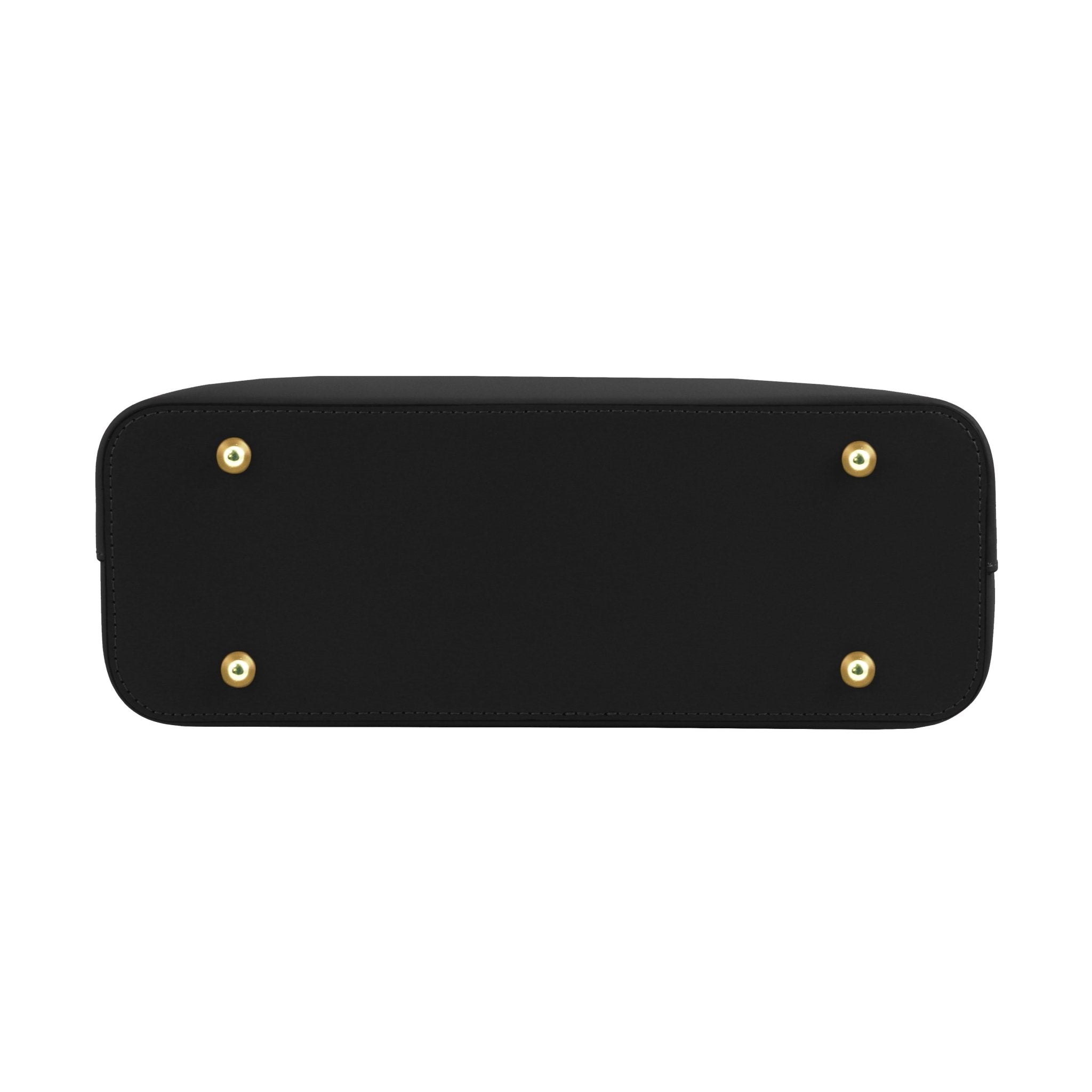 Bottom View Olimpia Leather Tote in Black Small Size showing four gold feet