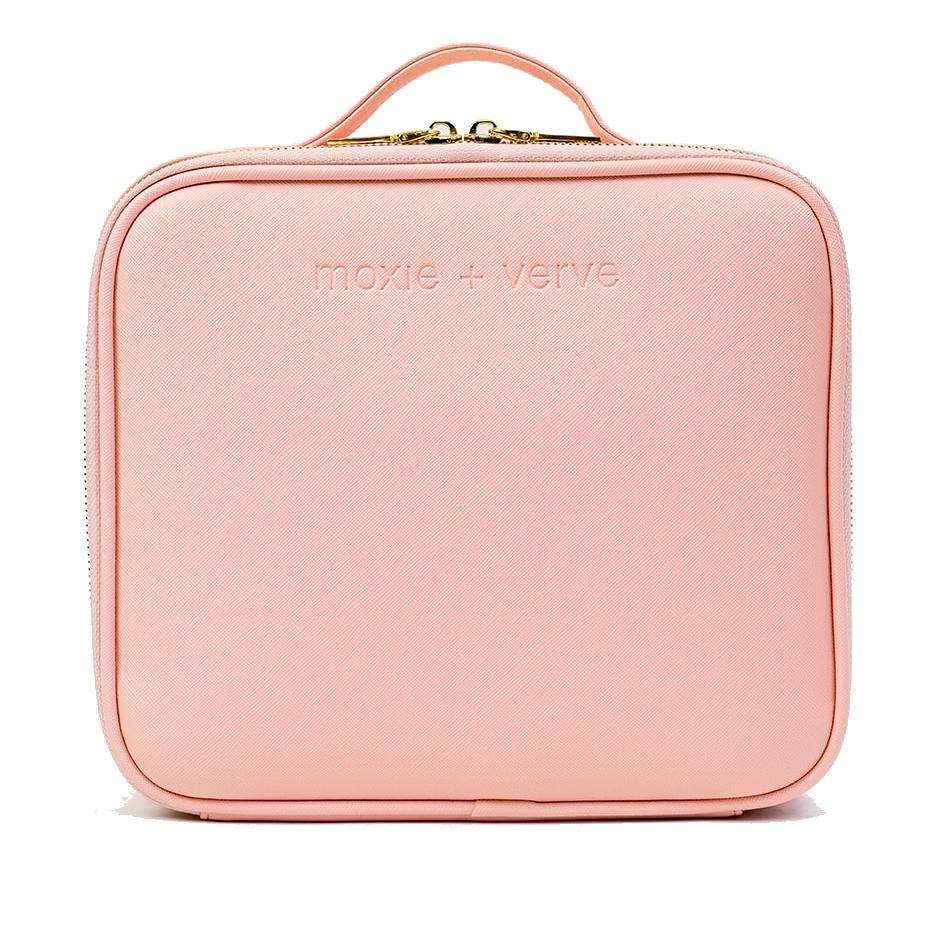 Front View of the Pink Cosmetic Travel Case on a white background