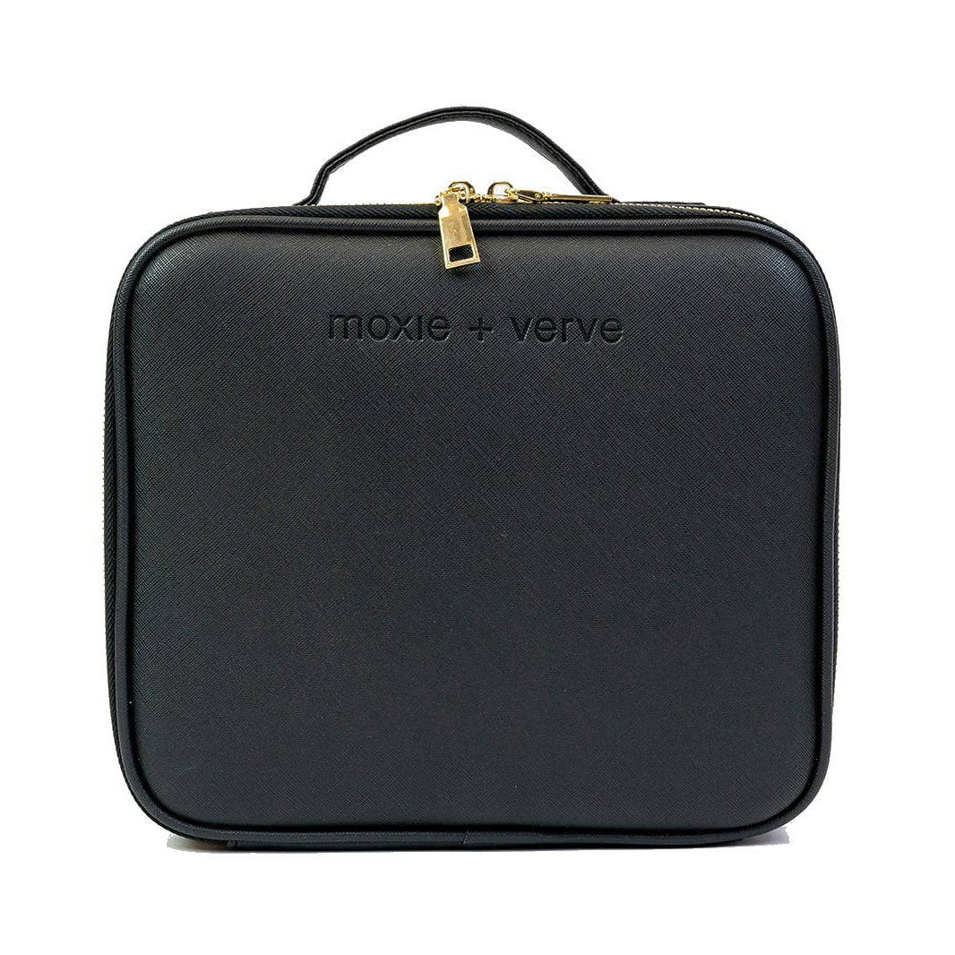 Front View of the Black On The Go Cosmetic Travel Case on a white background