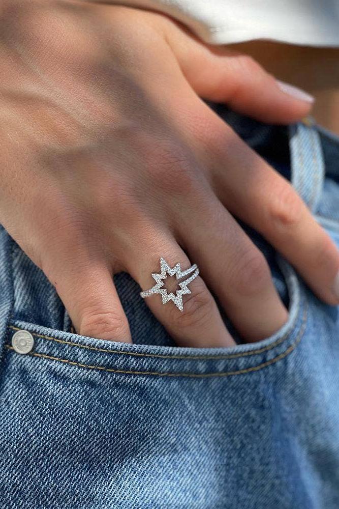 Palermo Pavé Shooting Star Ring on a models left hand that is partially in her jean pocket - L'Atelier Global