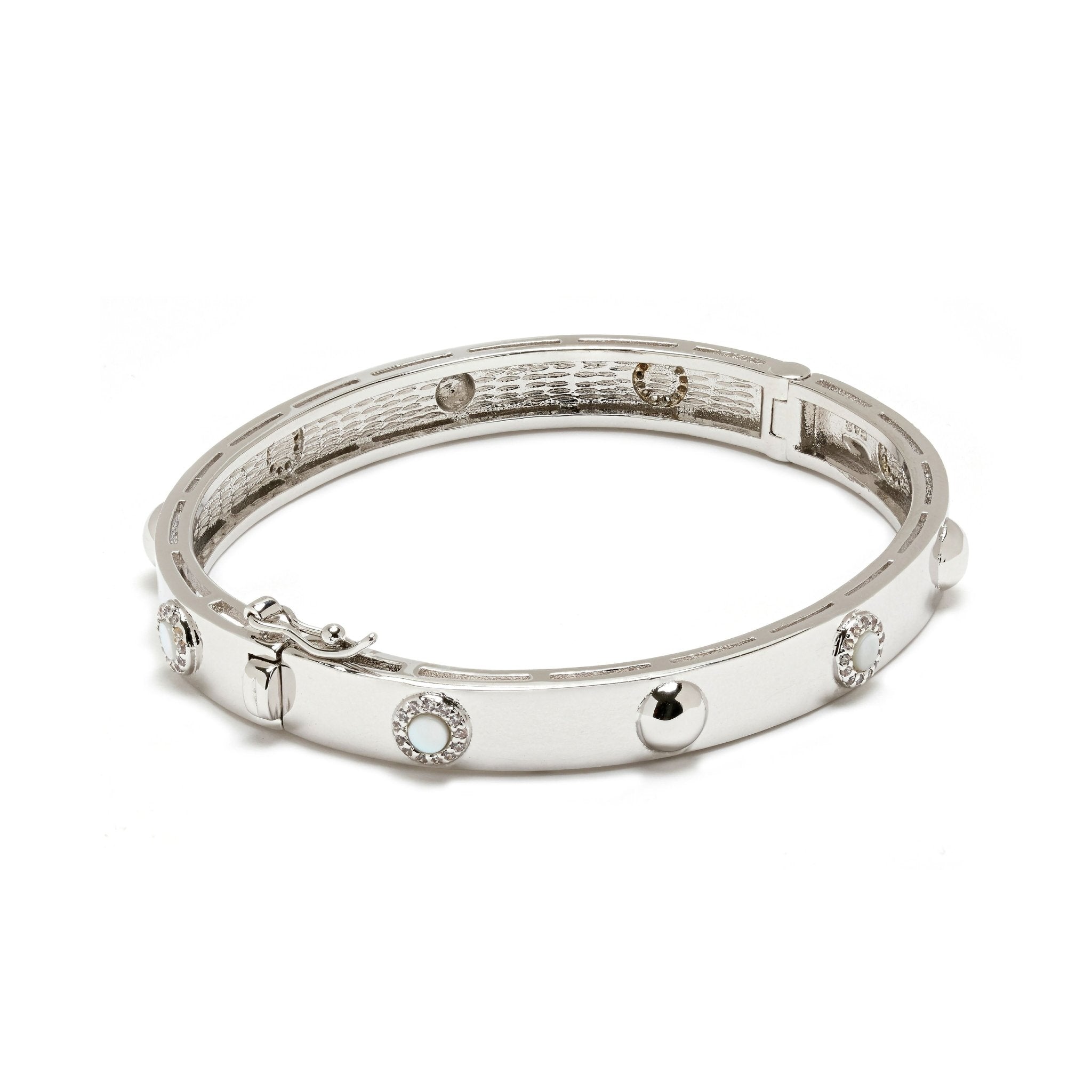 Platinum Dazzle Mother of Pearl Bangle on white background