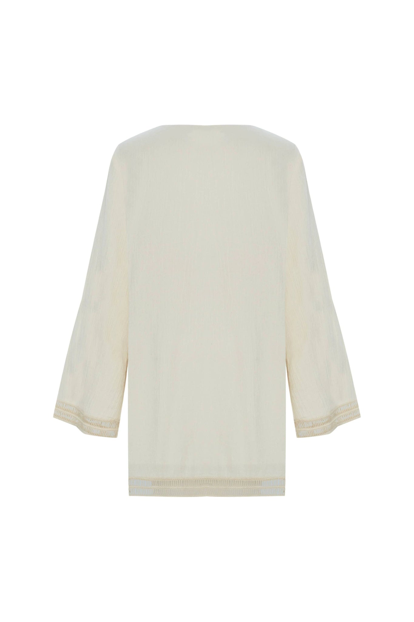 Back view of the Positano Turkish Cotton Cover Up Dress with Lace in Natural - L'Atelier Global