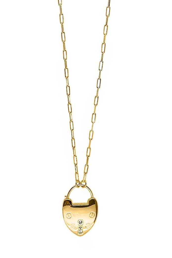 Rio Gold Lock Heart Necklace on a white background - L'Atelier Global