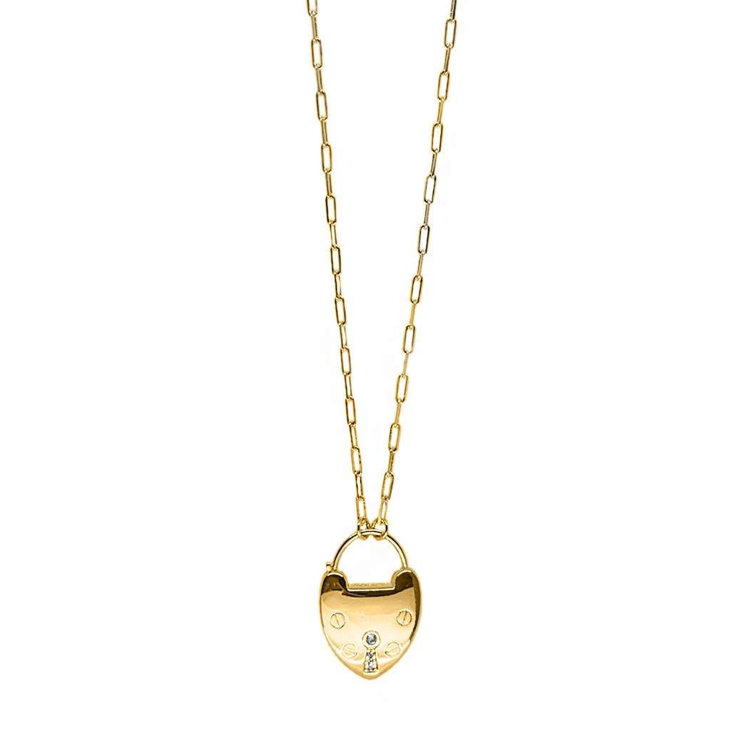 Rio Gold Lock Heart Necklace on a white background - L'Atelier Global