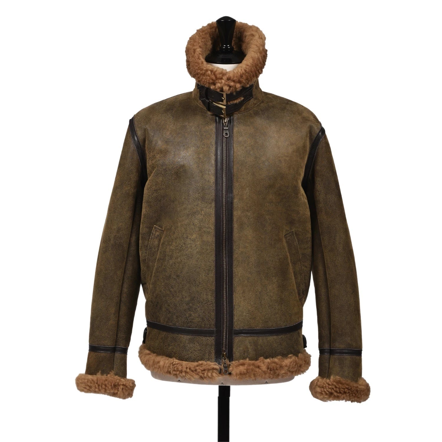 Royal Sheepskin Flying Aviator Jacket in Brown on a bust form