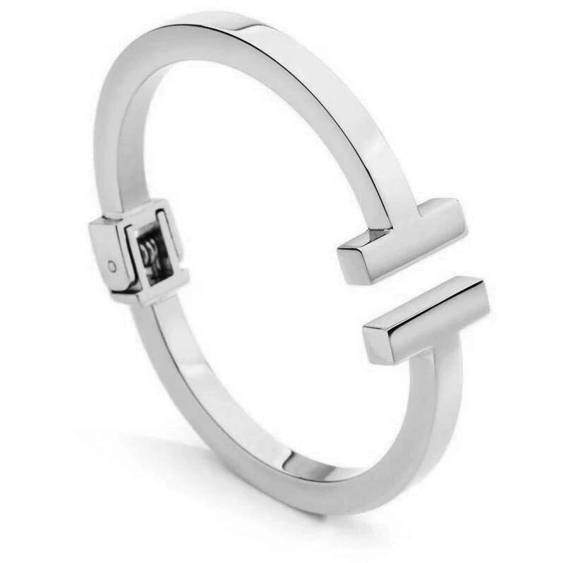 Sadie Hinged Rhodium Cuff Bracelet on a white background