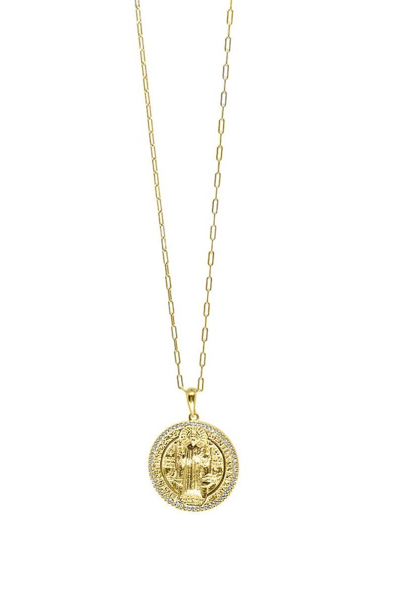 Saint Benedict Coin Necklace on a white background - L'Atelier Global