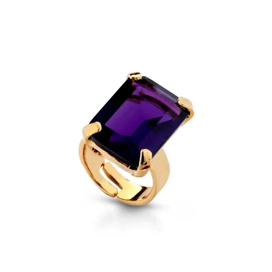 Sassari Amethyst Golden Adjustable Ring on a white background - L'Atelier Global