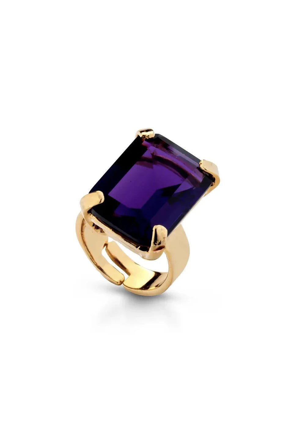 Sassari Amethyst Golden Adjustable Ring on a white background - L'Atelier Global