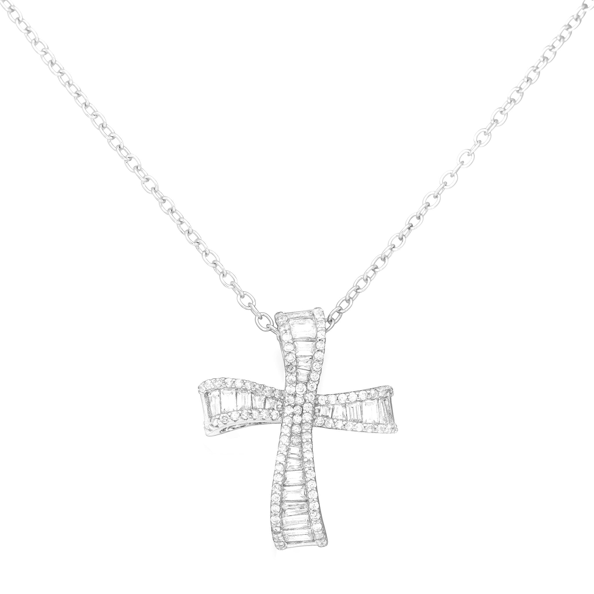 Siena Wave Sterling Cubic Zirconia Italian Cross on a white background - L'Atelier Global