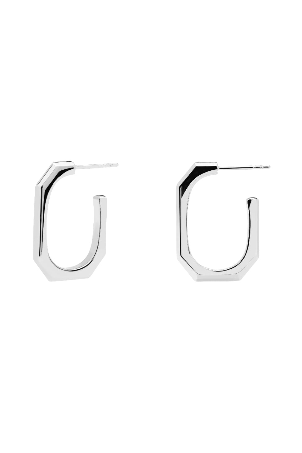Signature Rectangle Link Silver Earrings on a white background- L'Atelier Global