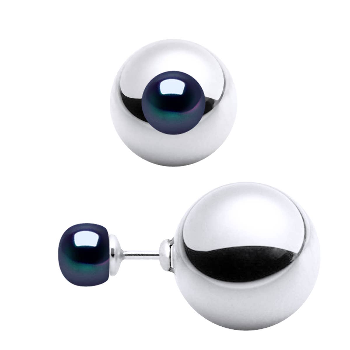 Silver Starlight Freshwater Pearl Reversible Earrings on a white background
