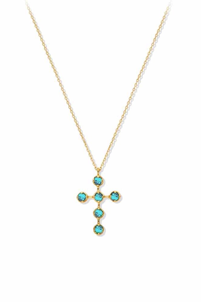 Sorrento Antique Turquoise Cross Necklace on a white background - L'Atelier Global