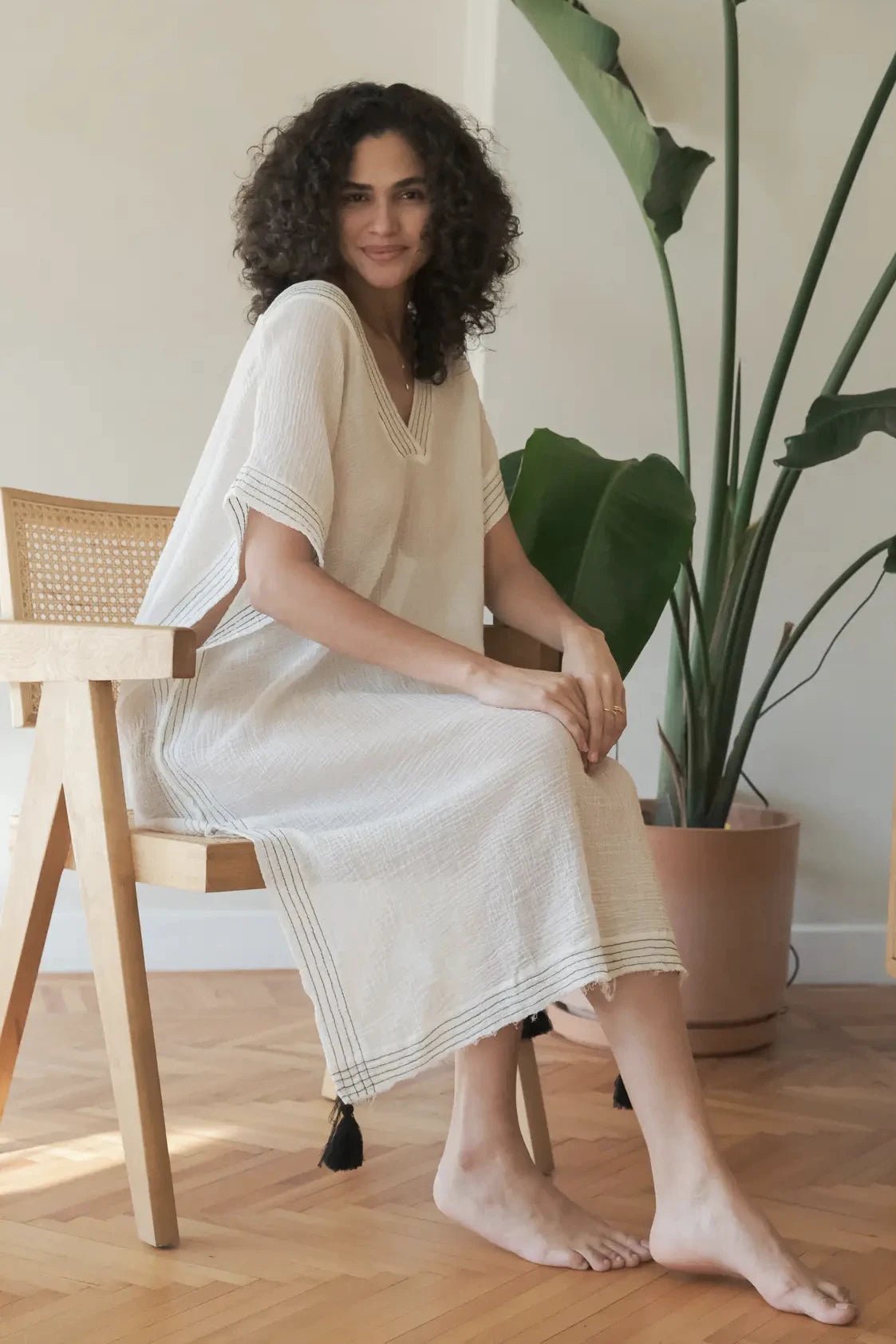 Summer Ready Breezy Kaftan in Natural on model on a natural light background - L'Atelier Global