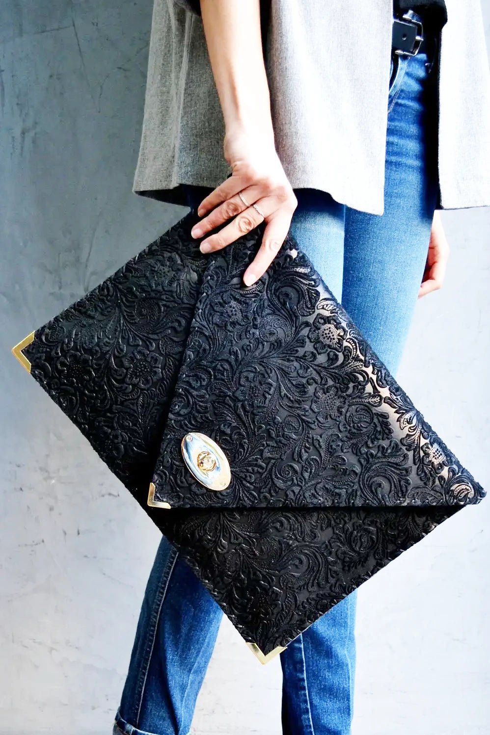 Symmetria Floral Leather Large Clutch - L'Atelier Global