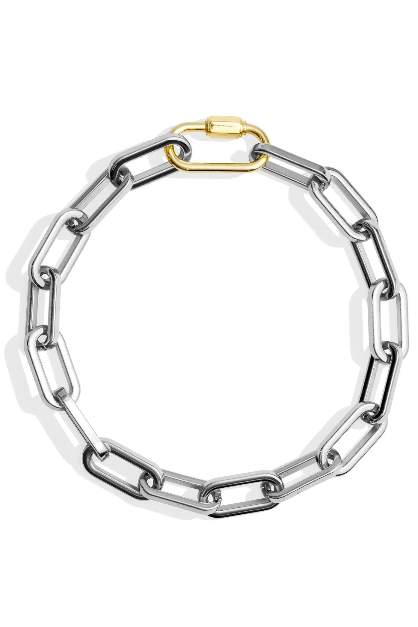 Tempe Chunky Cable Link Necklace in silver with gold carabiner - L'Atelier Global