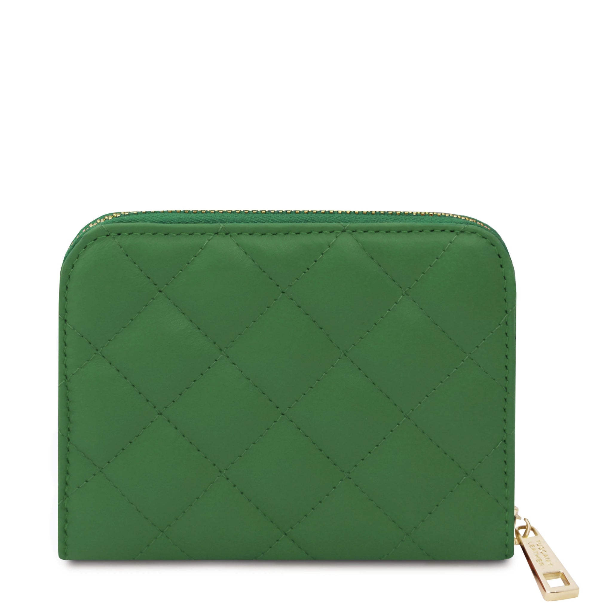 Back View Teti Exclusive three side Zip Around Soft Italian Leather Wallet in Green on a white background
