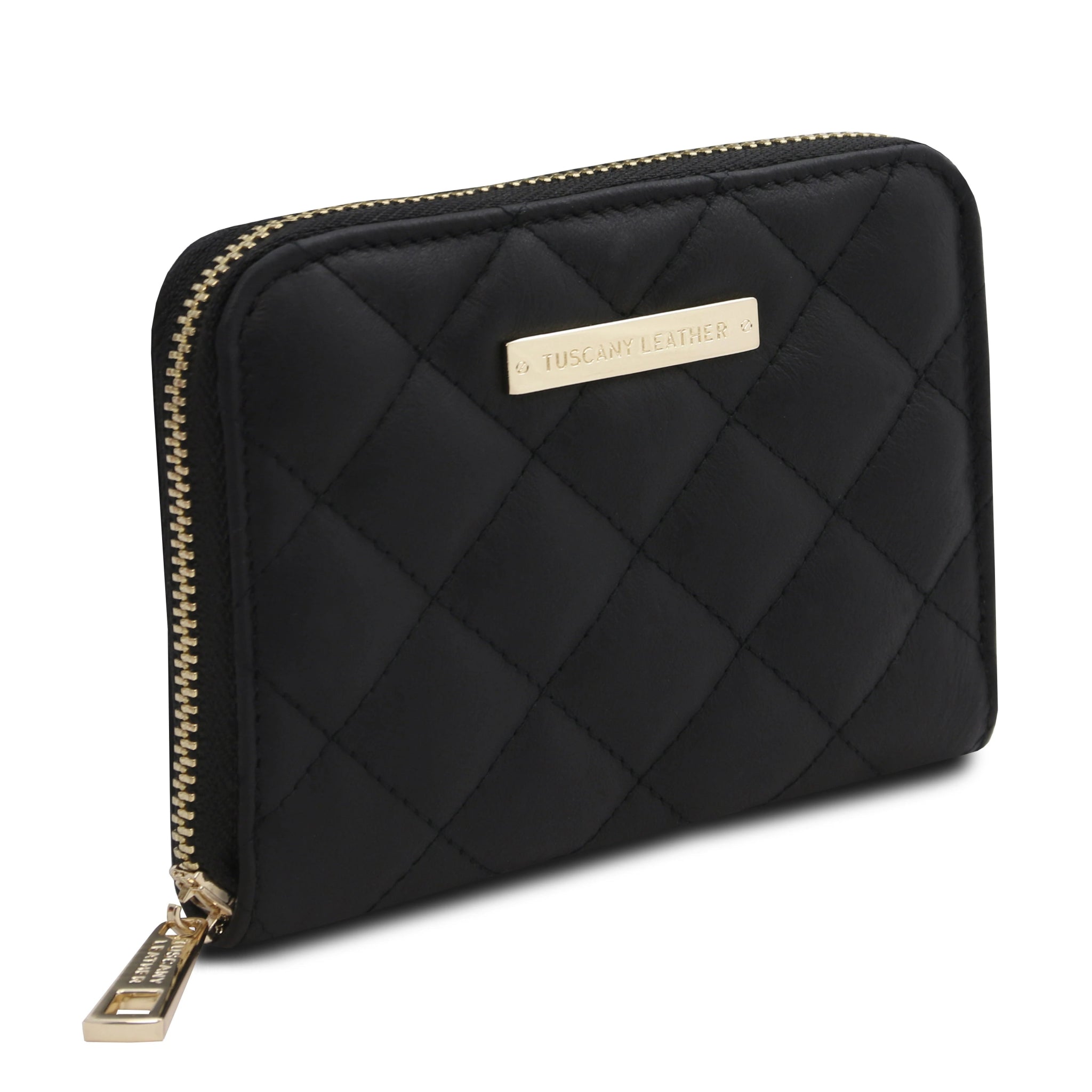 Front View Teti Exclusive three side Zip Around Soft Italian Leather Wallet in Black on a white background