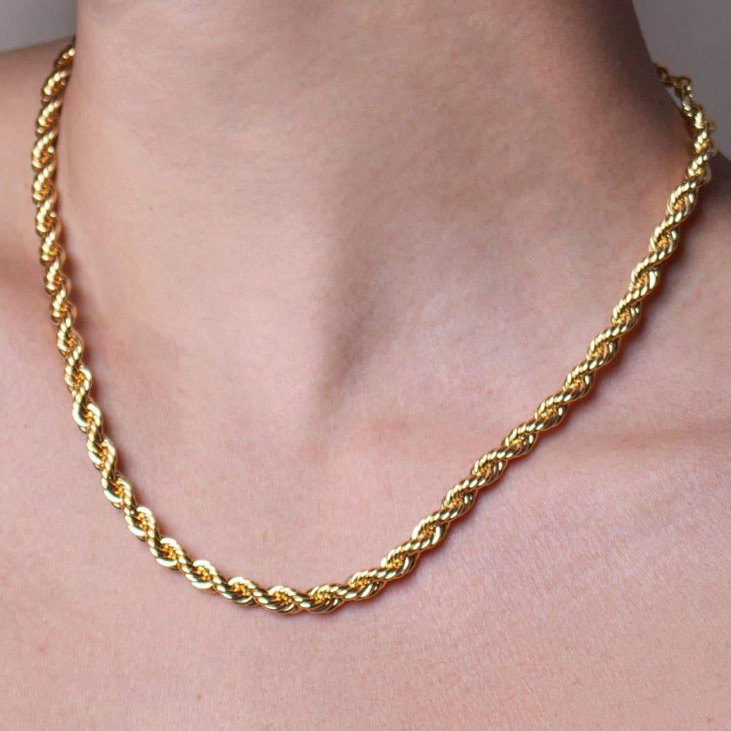 Textured Rope Chain Necklace in textured gold shown on a model, only her neck is in the image- L'Atelier Global