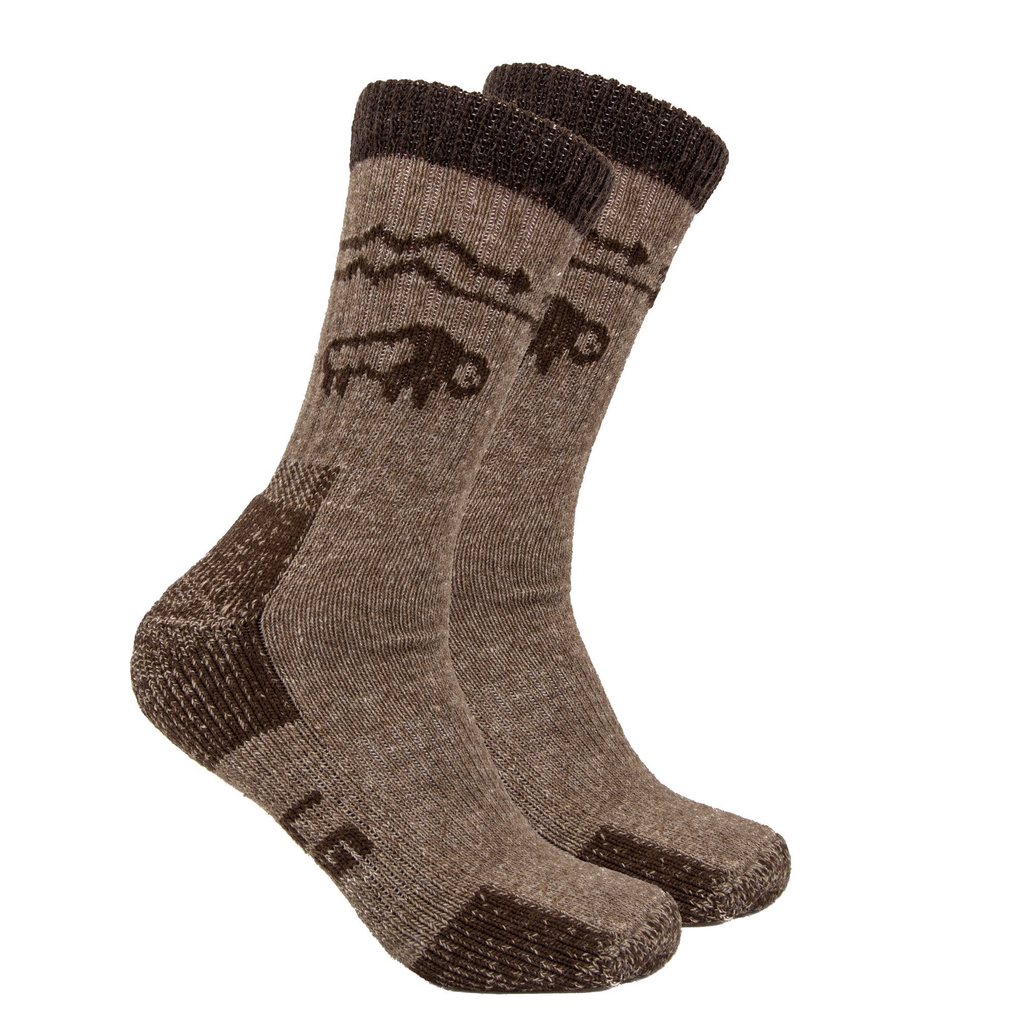 The American Bison Wool Socks in brown on a white background - L'Atelier Global
