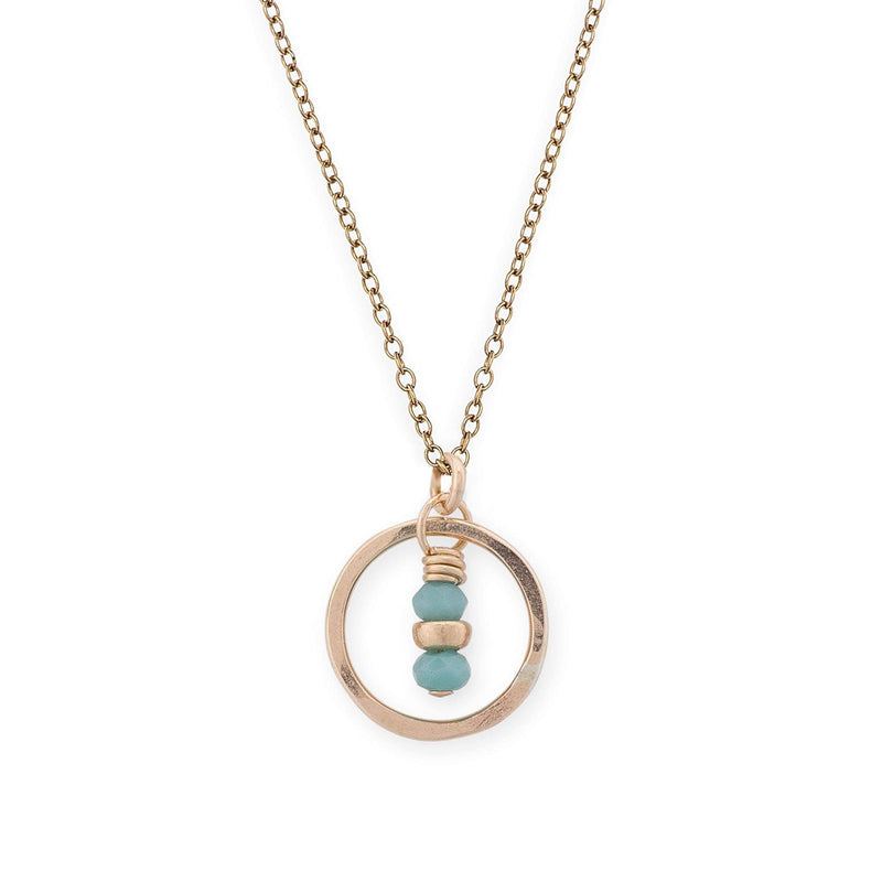 Tiny Gold Circle Necklace with Turquoise Crystals - L'Atelier Global
