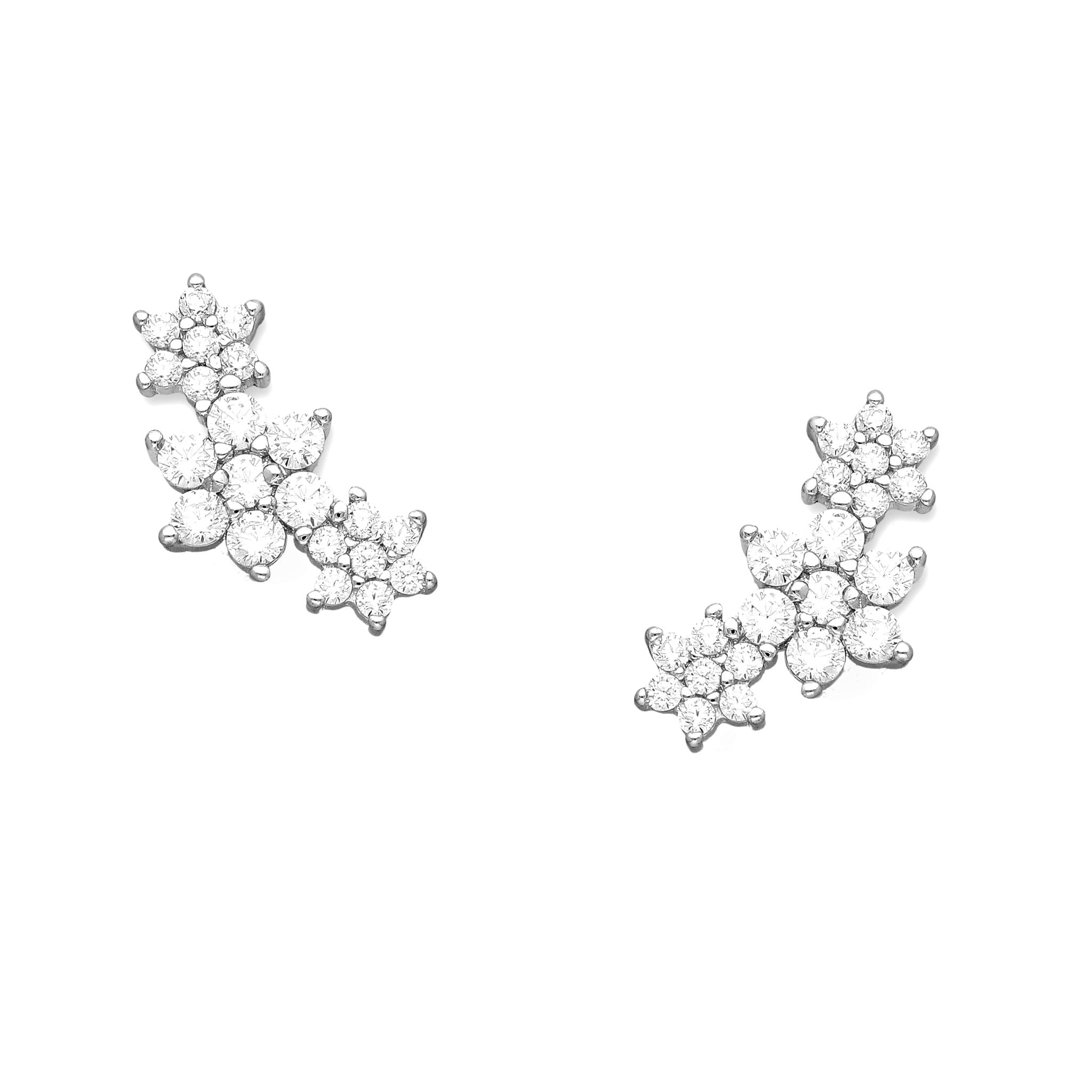 Tivoli Floral Italian Cubic Zirconia Climber Earrings on a white backgriund so you can see the dazzling CZ detail - L'Atelier Global