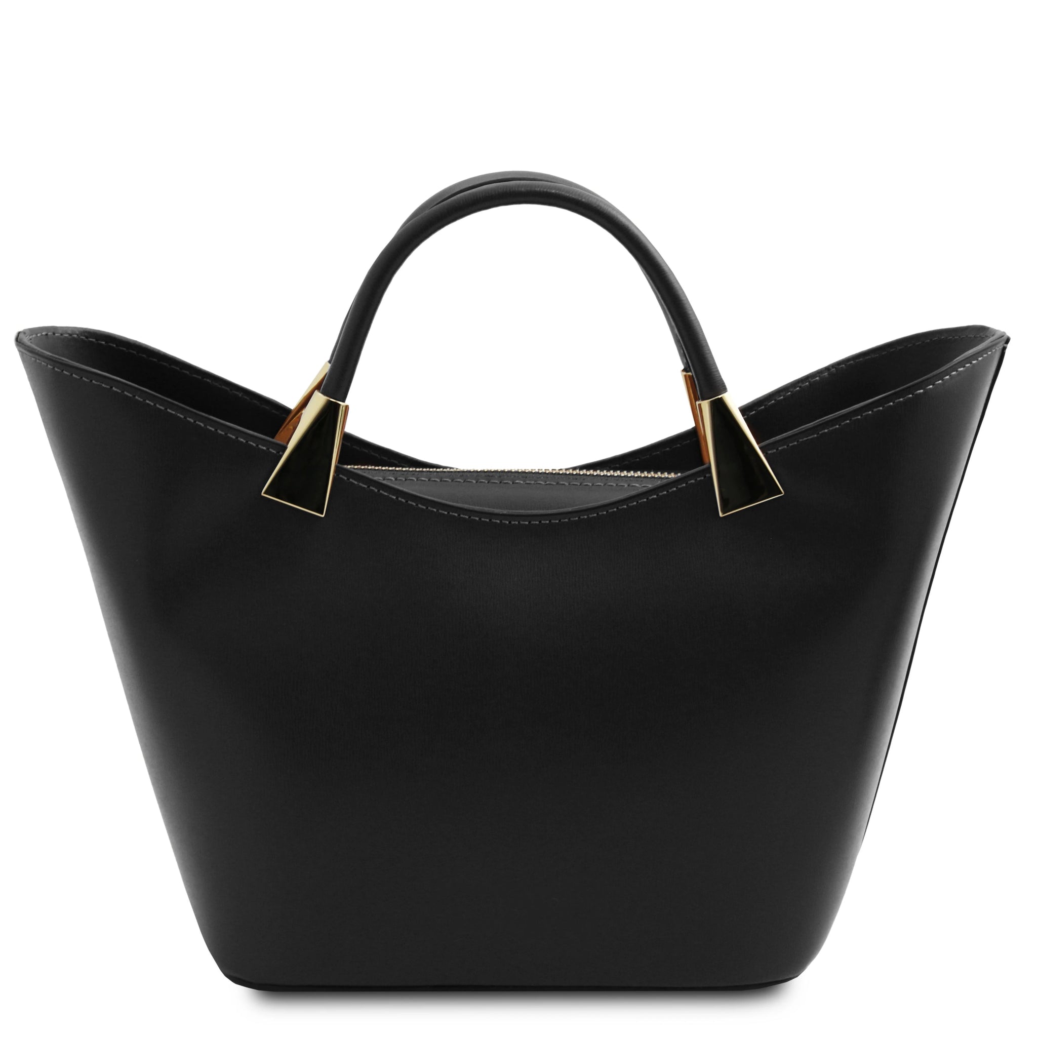 TL Bag Italian Leather Handbag in Black back view on a white background