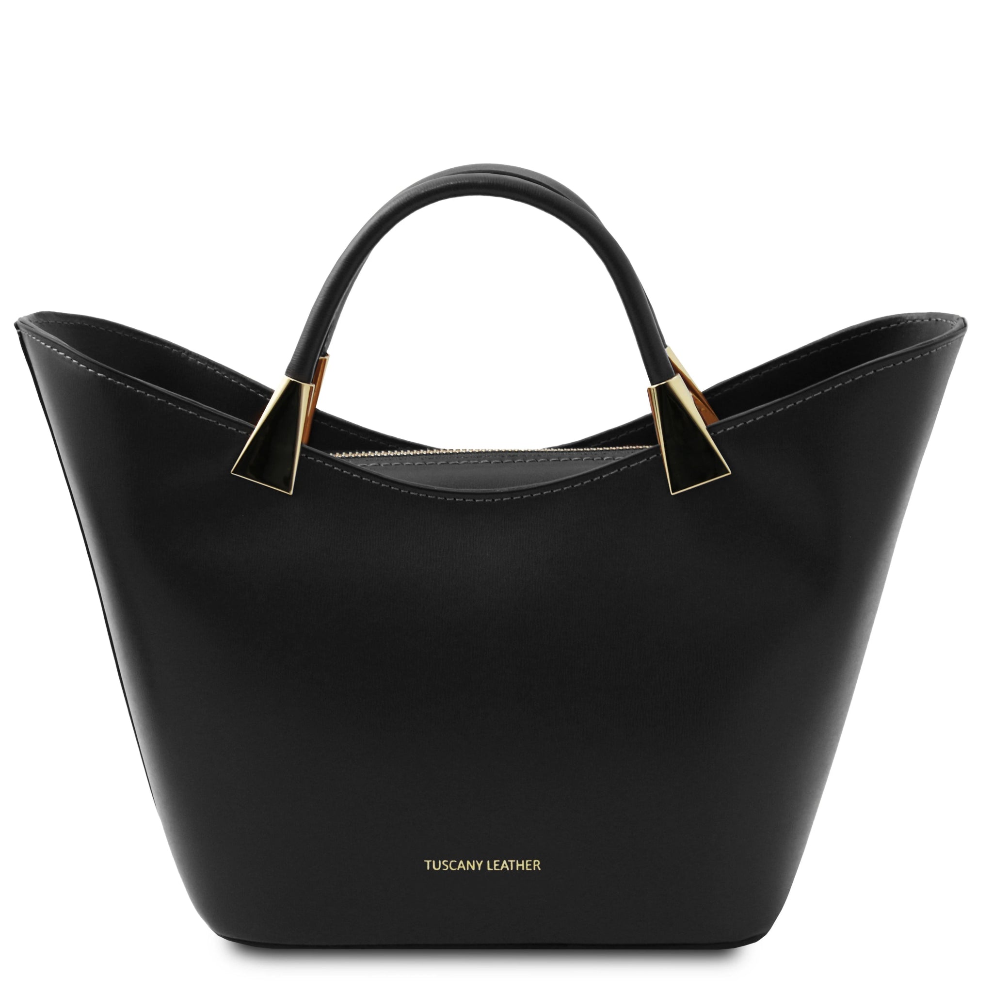 TL Bag Italian Leather Handbag in Black front view on a white background