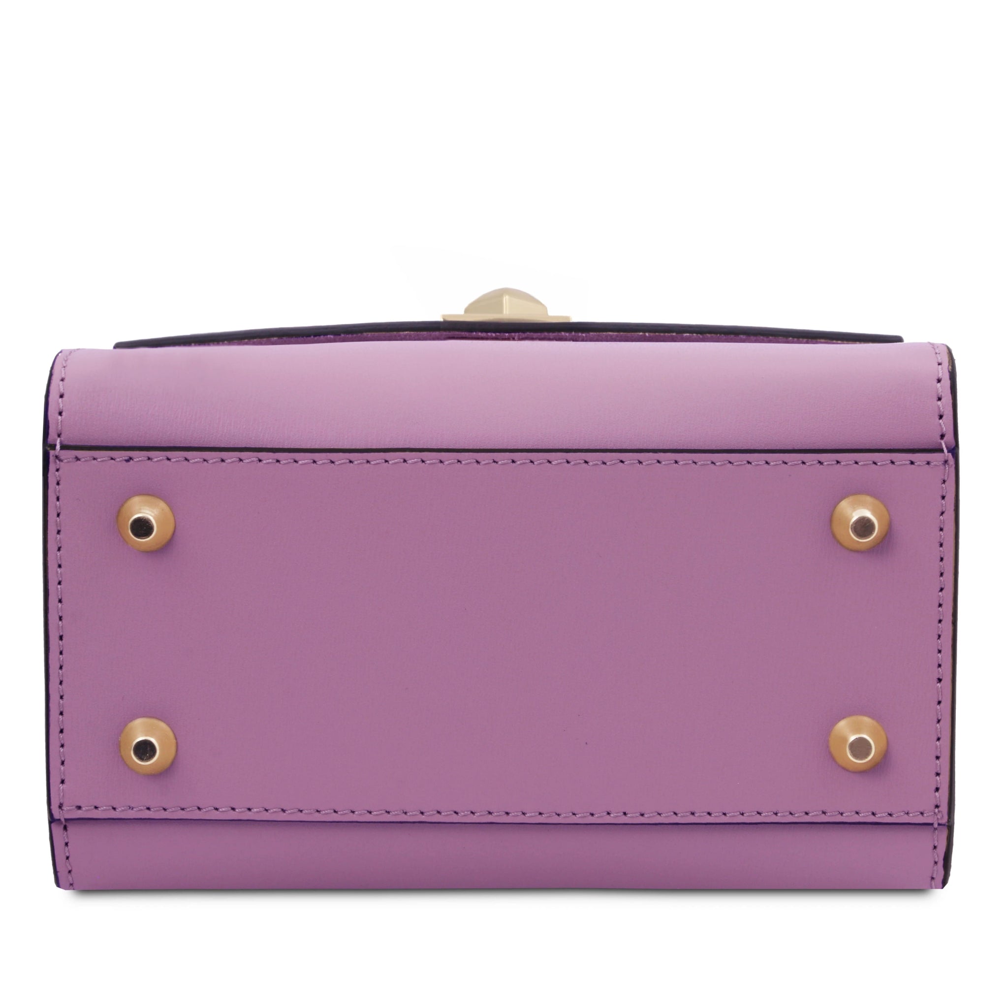 Bottom view TL Bag Italian Leather Mini Bag in lilac showing four gold protective feet