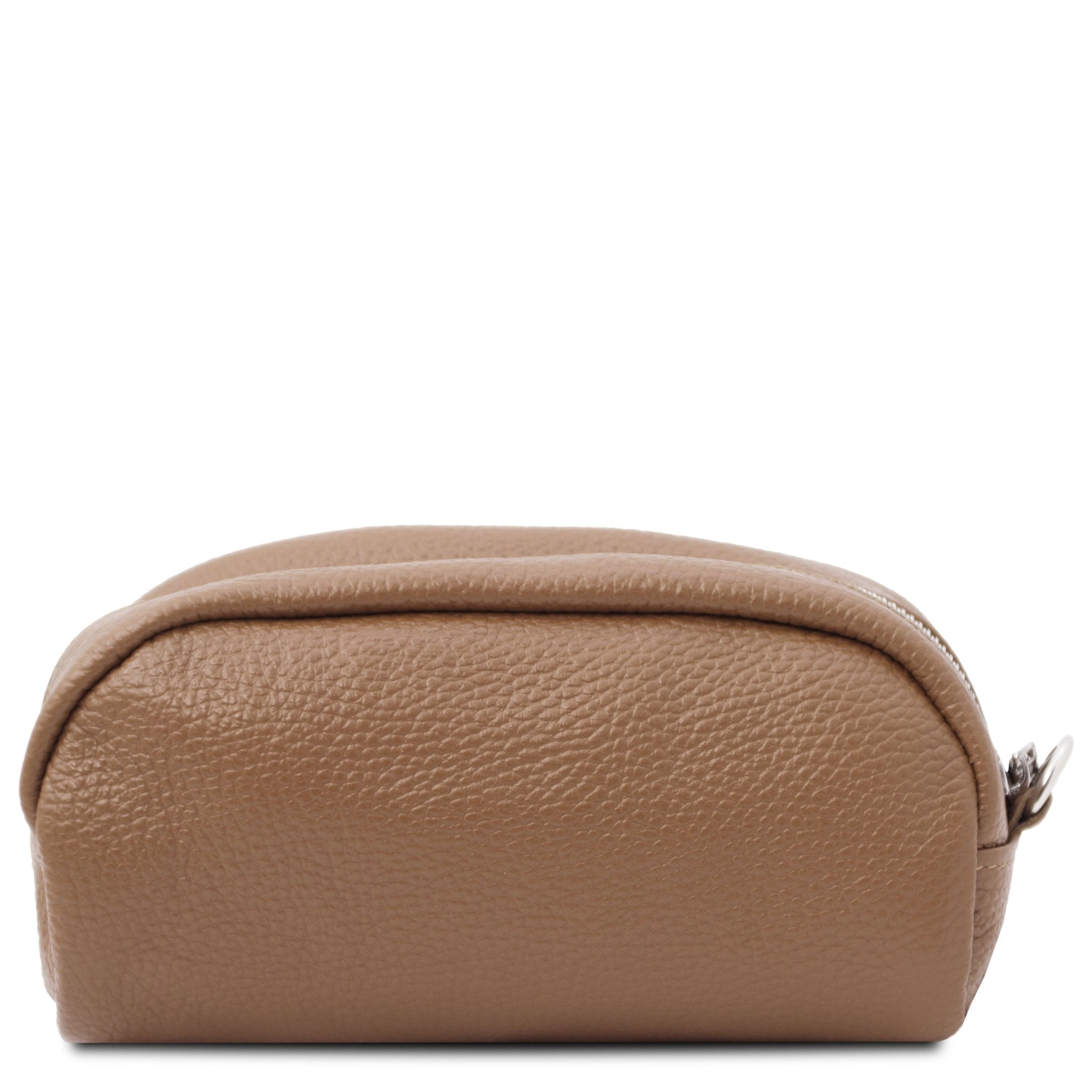 Back View TL Bag Soft Italian Leather Toiletry Everyday Case in light taupe