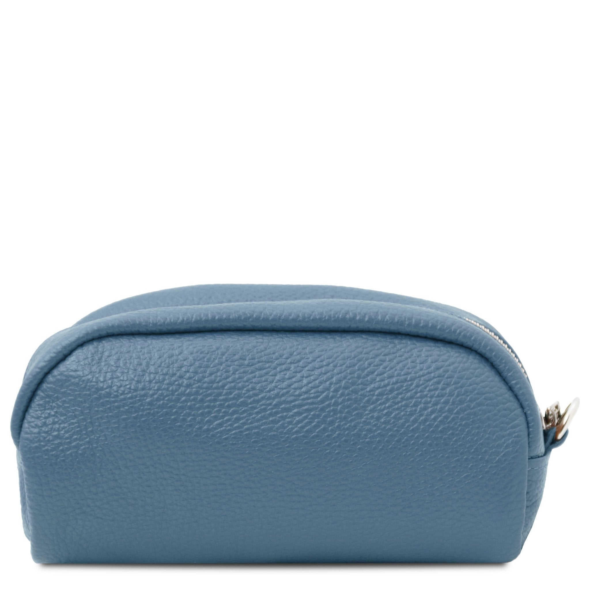 Back View TL Bag Soft Italian Leather Toiletry Everyday Case in light blue