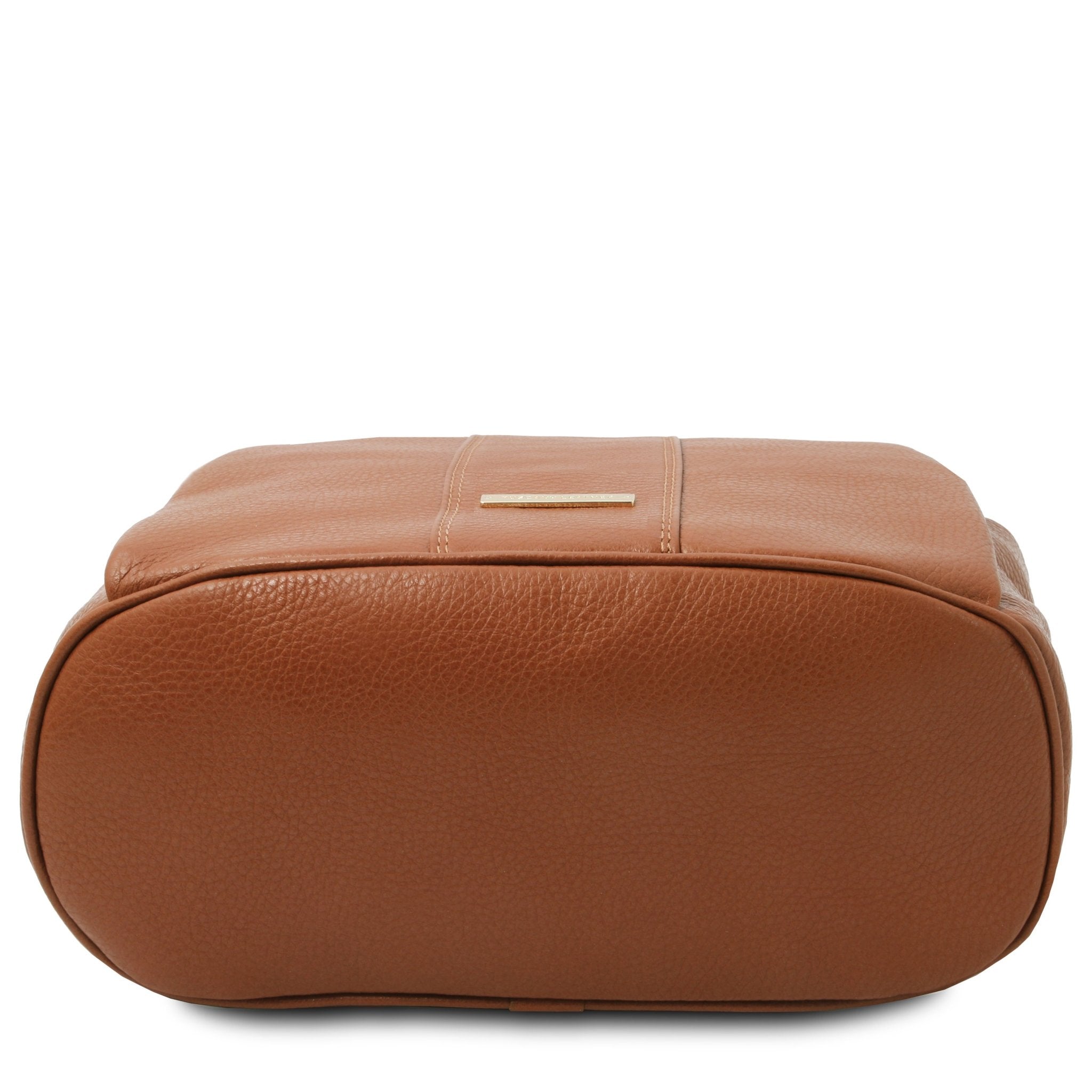 Bottom view of TL Bag Soft Leather Backpack in cognac