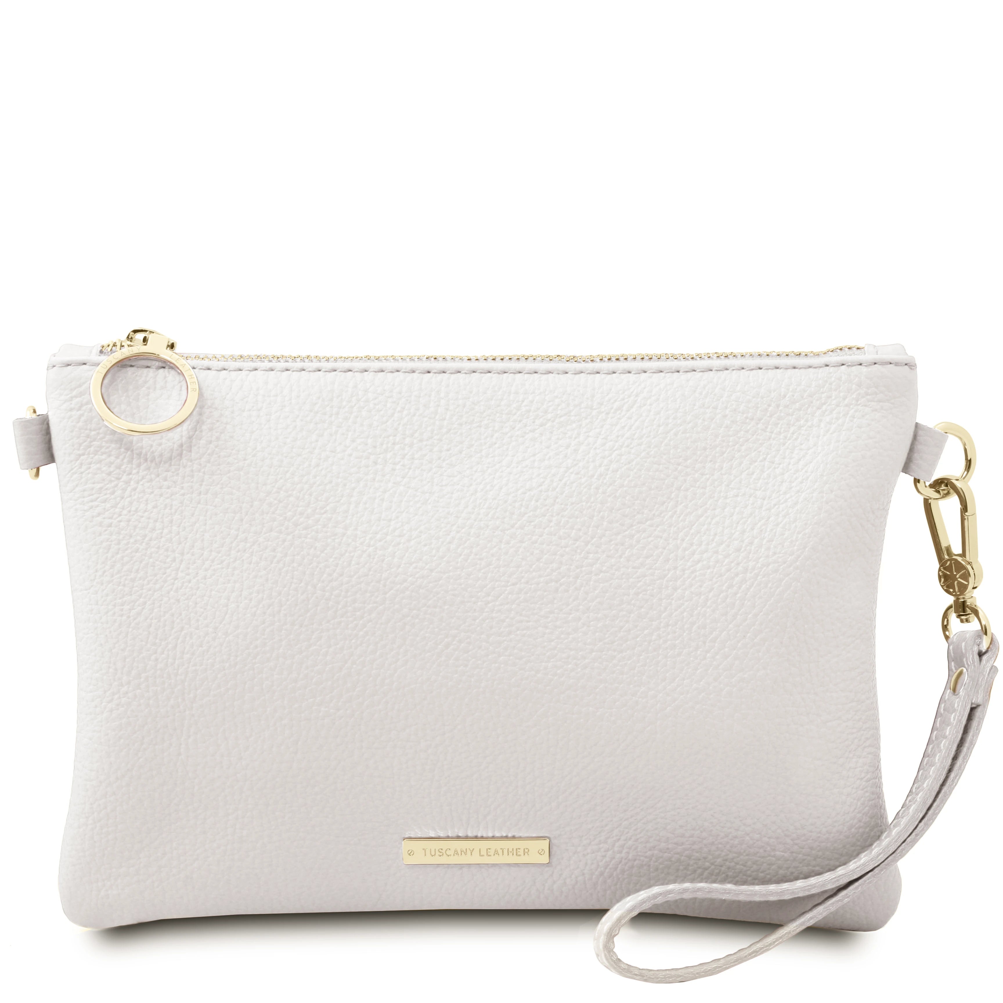 TL Bag Soft Leather Clutch in White front view on a white background