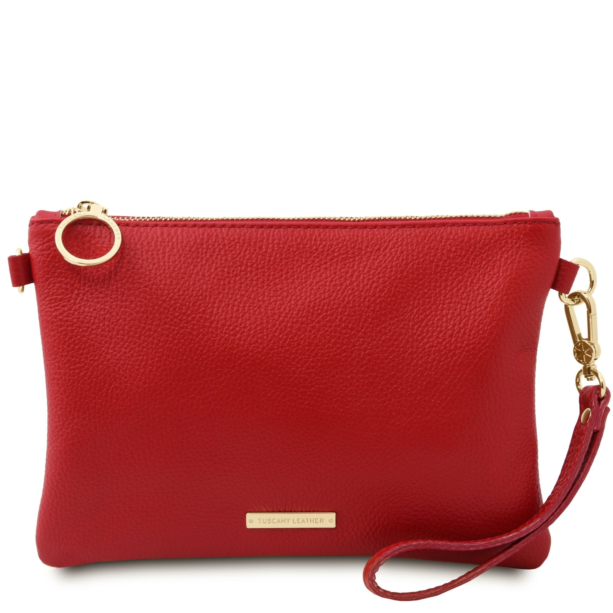 TL Bag Soft Leather Clutch in Lipstick Red on White Background- L'Atelier Global