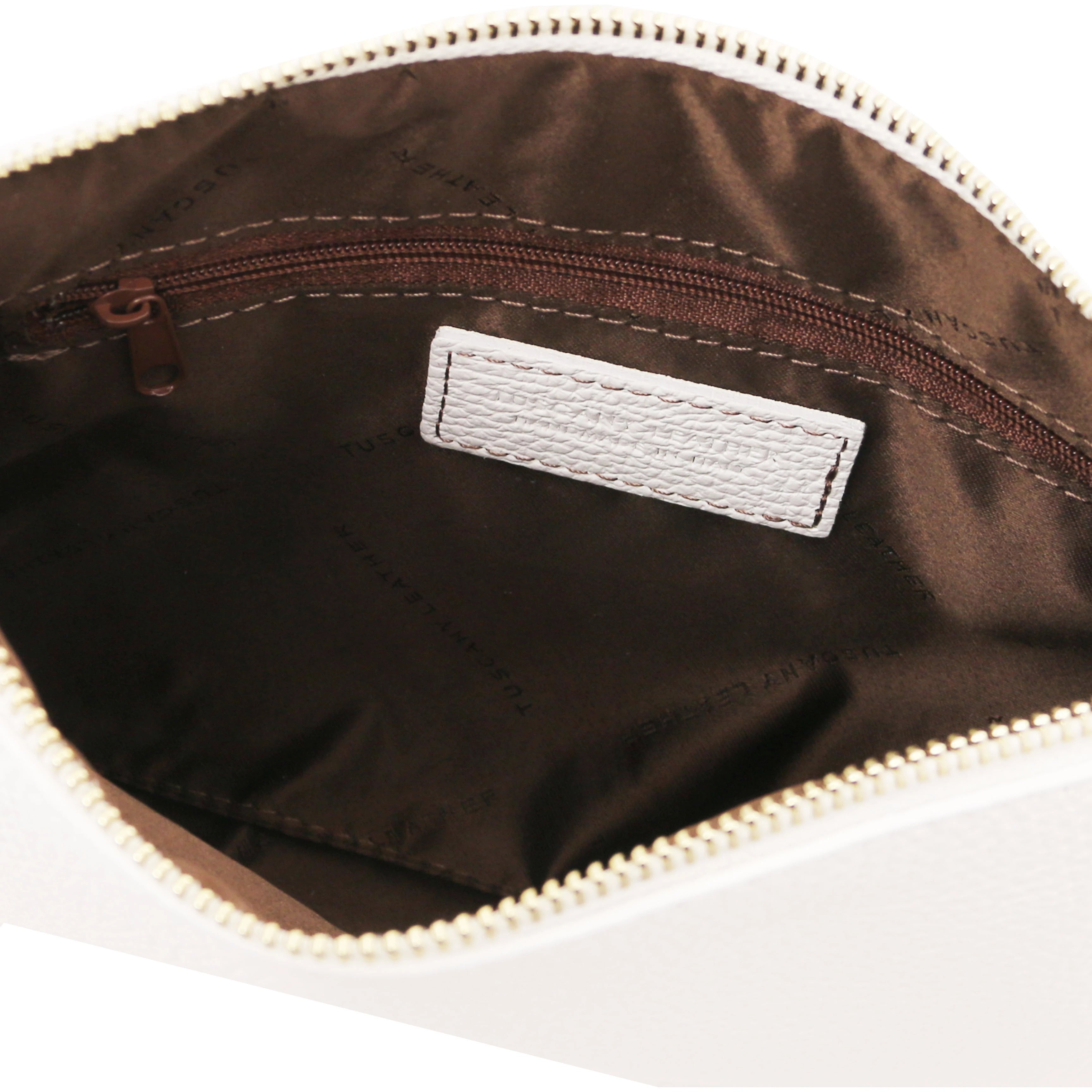 TL Bag Soft Leather Clutch in White interior view on a white background - L'Atelier Global