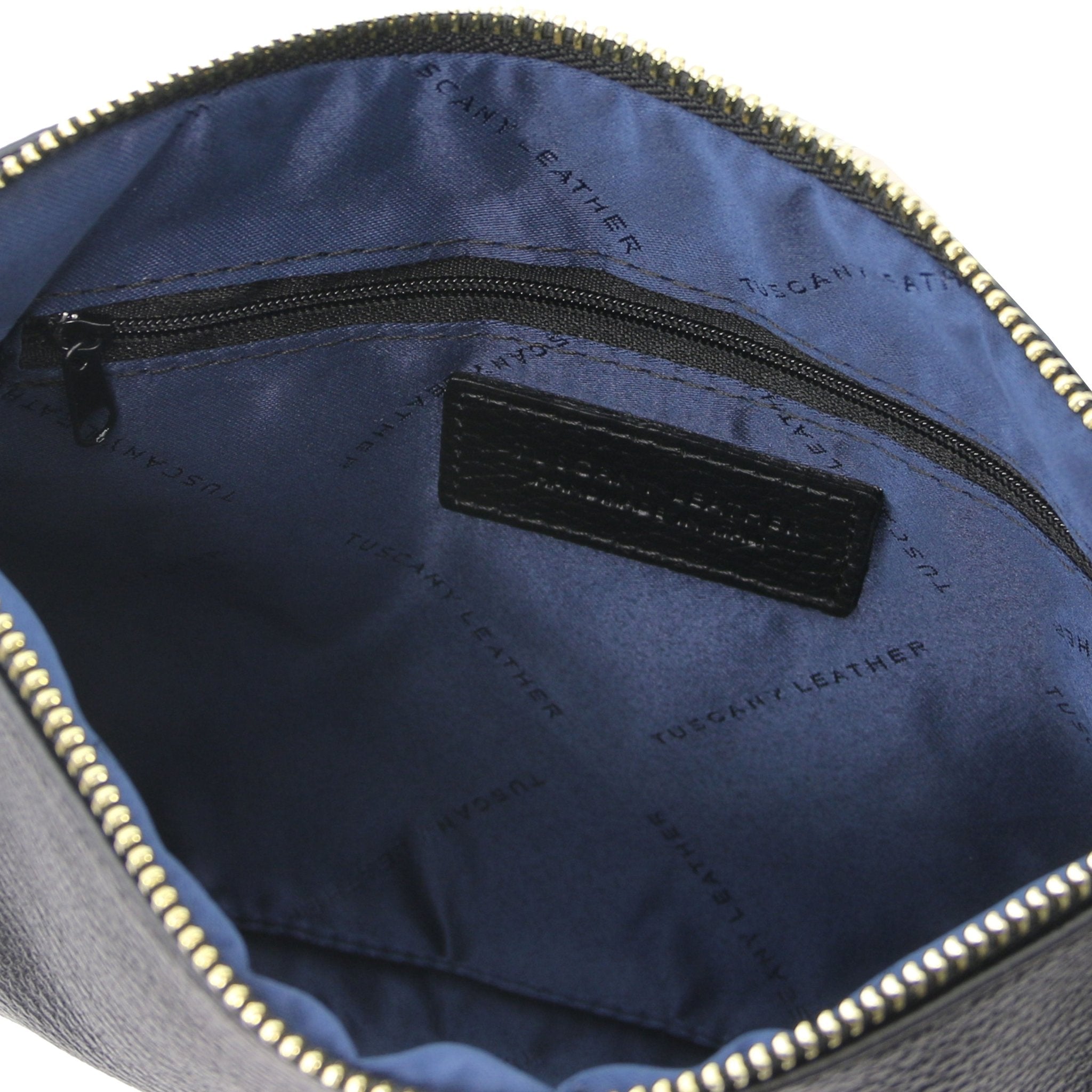 TL Bag Soft Leather Clutch in Black Interior View with navy interior