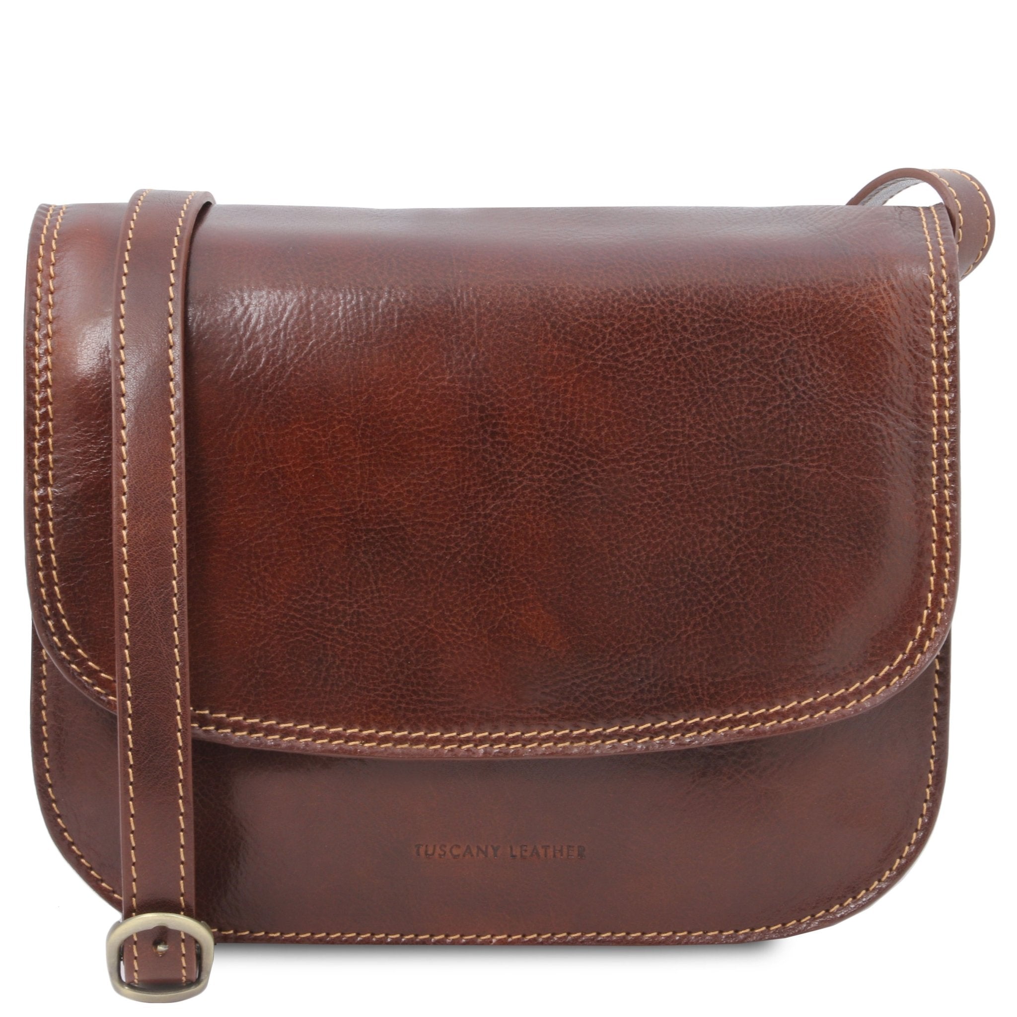 Front view of TL Classic Greta Lady Leather Bag in brown on a white background - L'Atelier Global