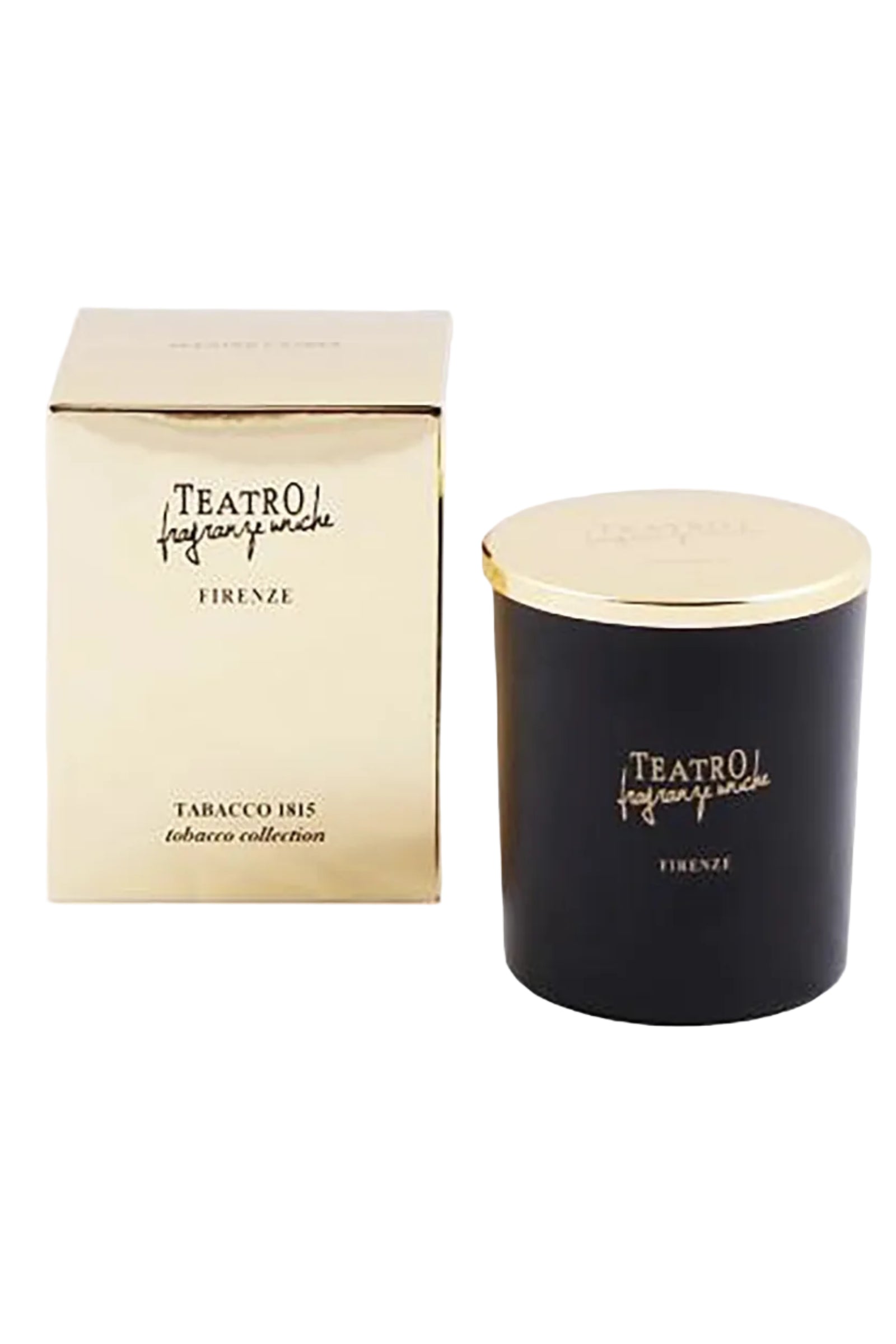 Tobacco 1815 Luxury Florentine Scented black Candle with gold lid and shipping box