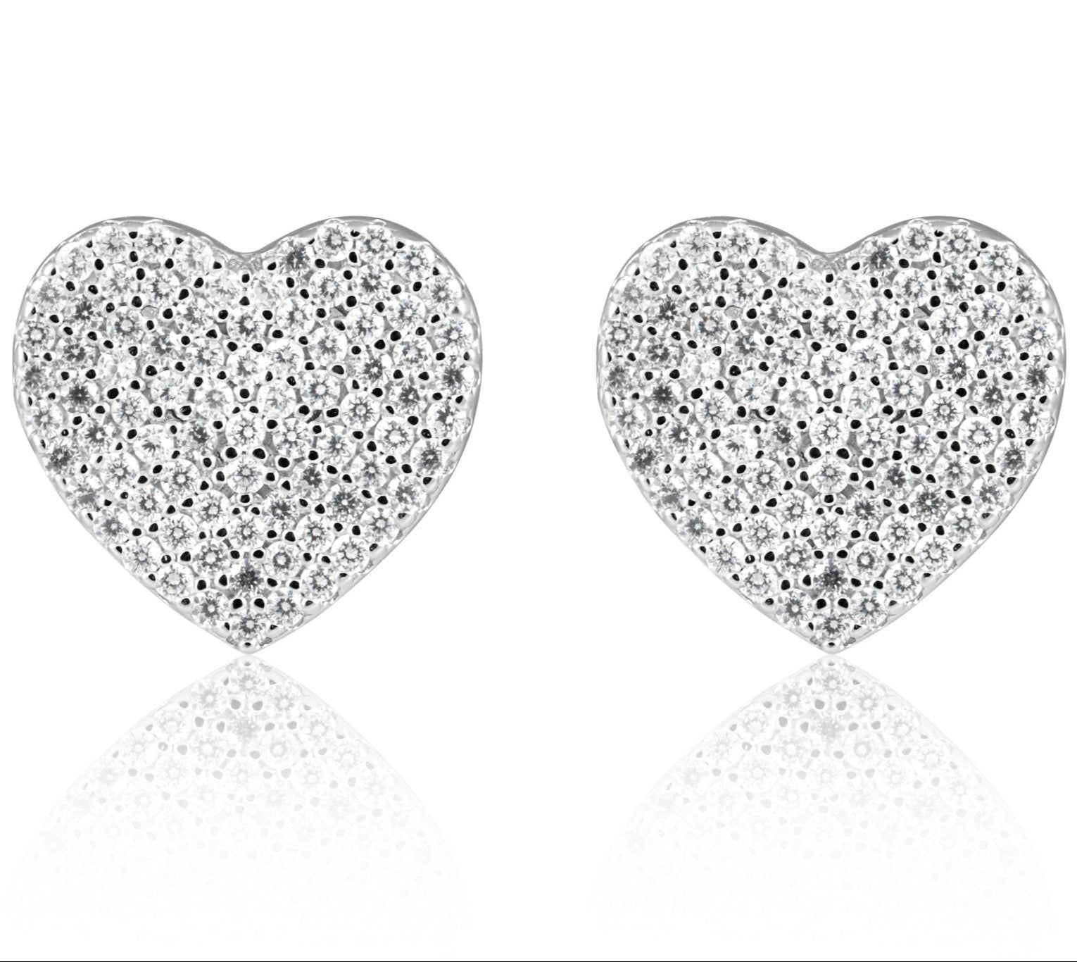 Treviso Heart Sterling Silver Pavé Earrings on a white background showing the Pave crystal fronts - L'Atelier Global