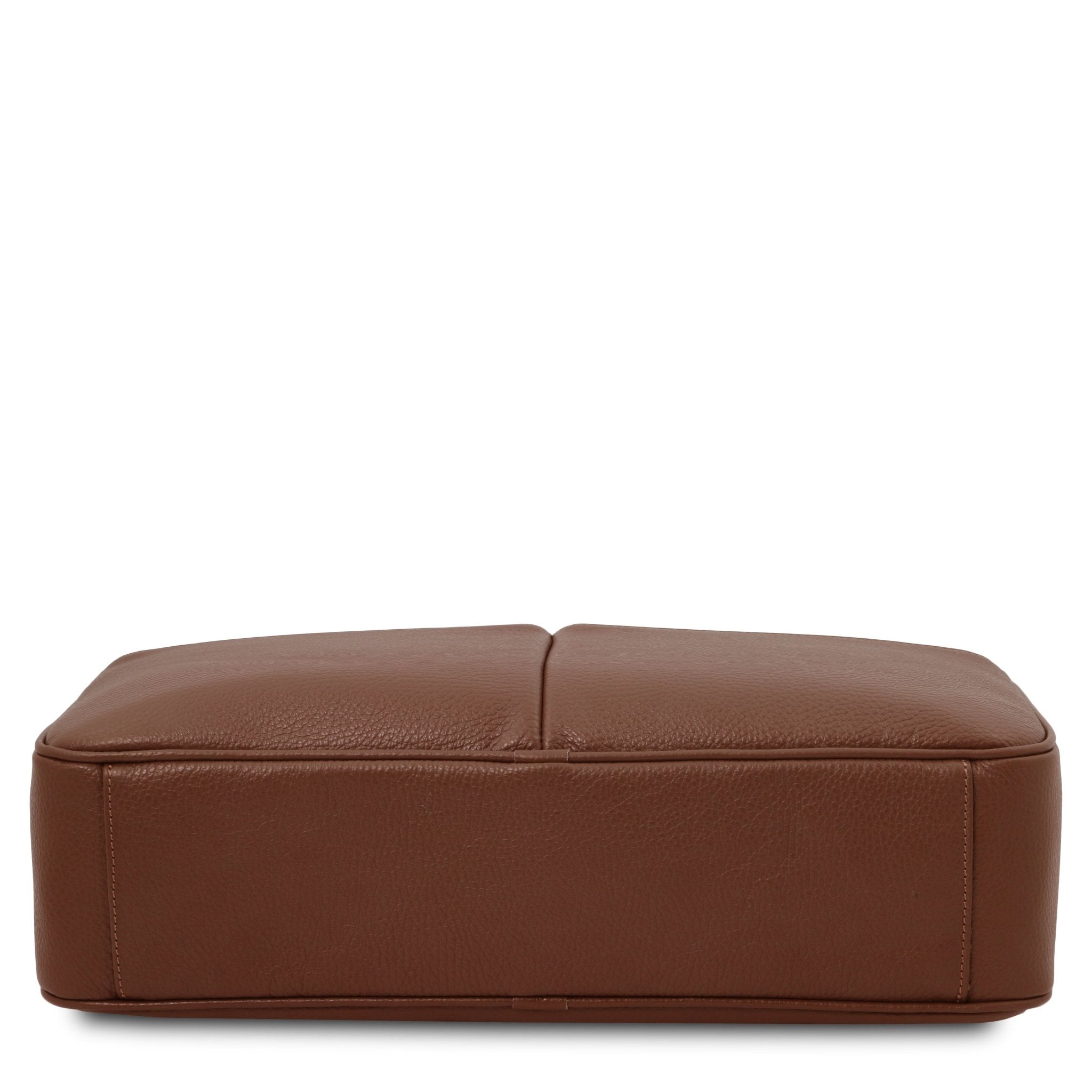 Bottom view Treviso Leather Laptop Briefcase in coffee on a white background