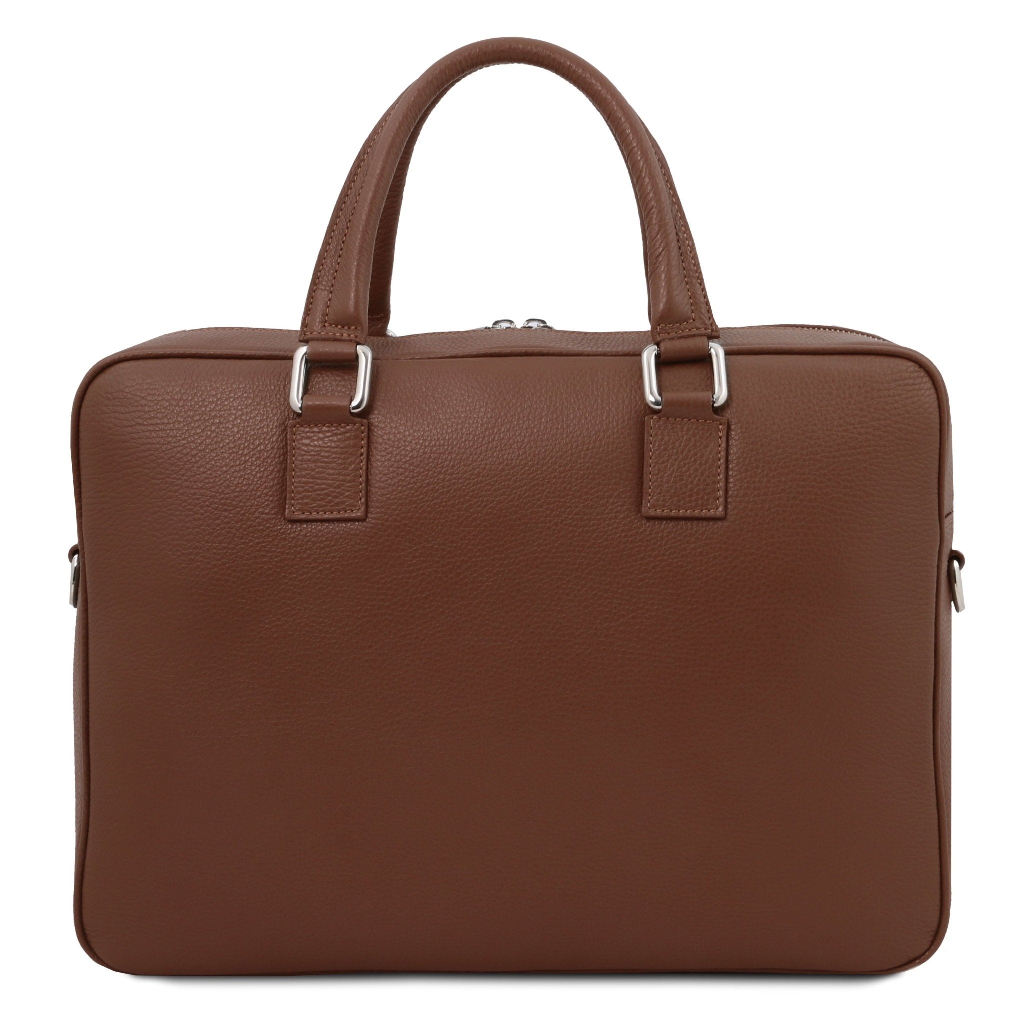 Back view Treviso Leather Laptop Briefcase in coffee on a white background