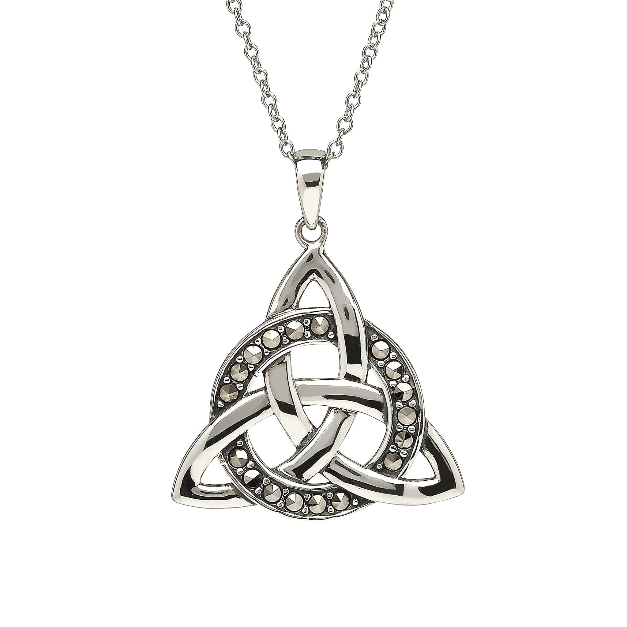 Trinity Circle Marcasite Pendant Necklace , pendant is clearly seen on a white background- L'Atelier Global