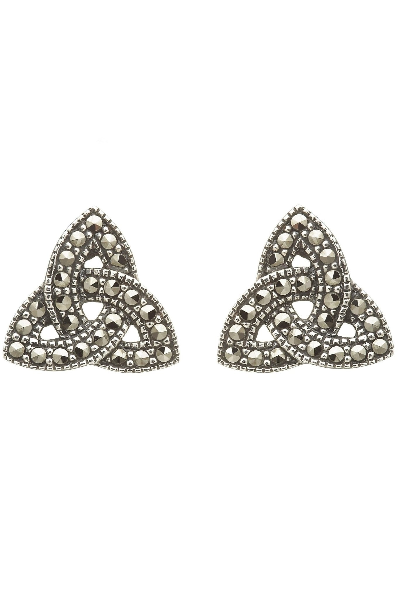 Trinity Knot Marcasite Stud Earrings on a white background L'Atelier Global