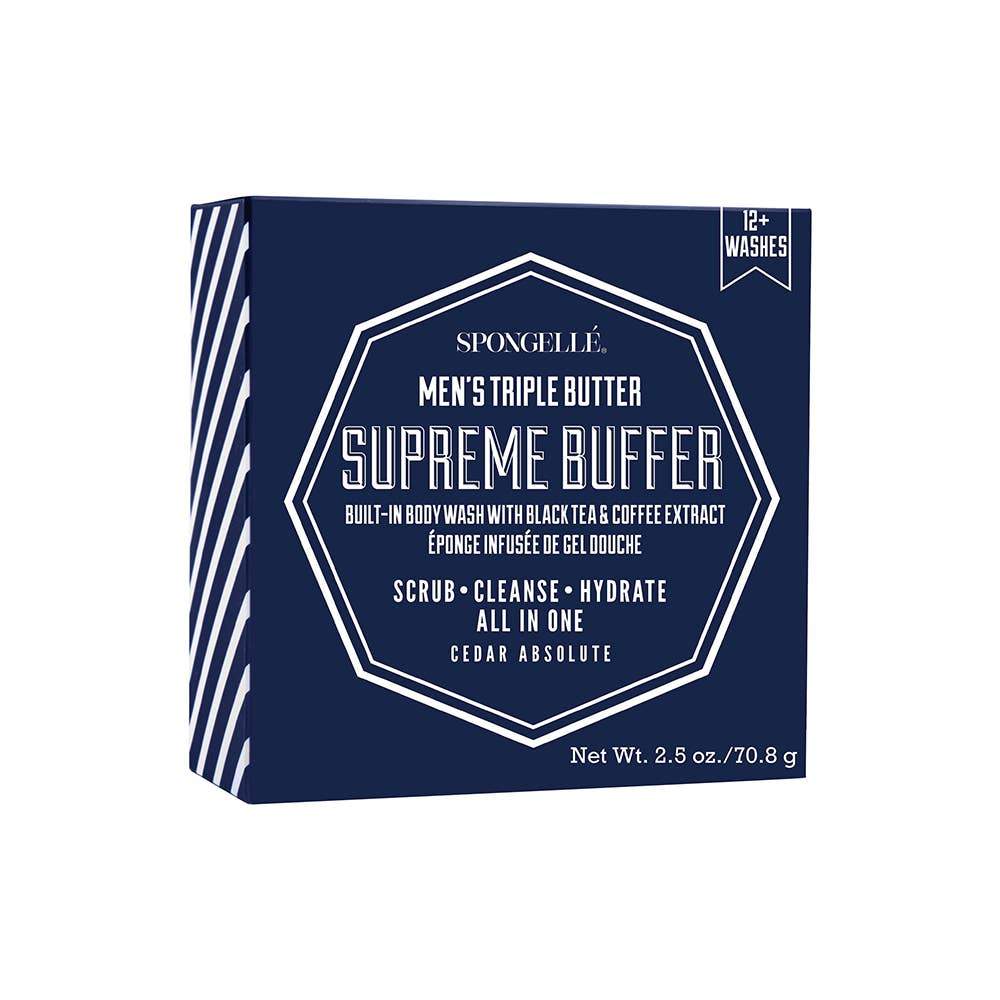 Triple Butter Men's Supreme Buffer Navy box packaging with white lettering